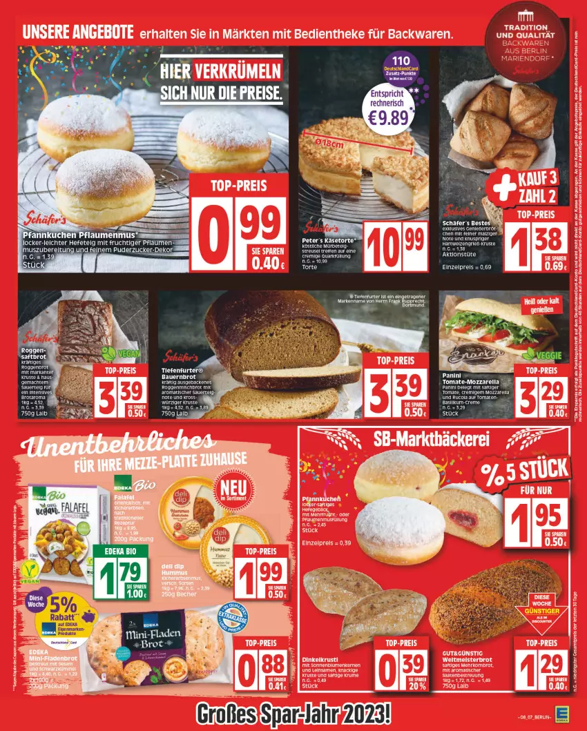 Aktueller Prospekt Edeka - Angebote der Woche - von 20.02 bis 25.02.2023 - strona 7 - produkty: auer, Bau, Bauer, brot, cola, creme, deka, eis, elle, frucht, geback, Hefe, Käse, kuchen, LG, mac, malz, mit frucht, mozzarella, Pfannkuchen, pflaume, pflaumen, pflaumenmus, quark, reis, rel, rucola, saft, Ti, tomate, tomaten, torte, Tüte, zucker