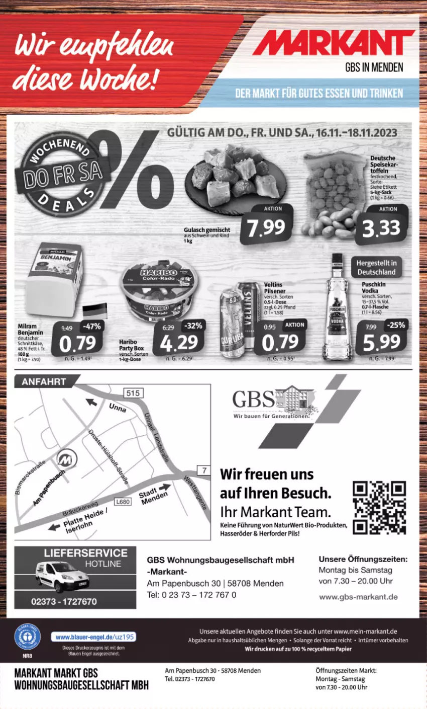 Aktueller Prospekt Markant - Prospekte - von 13.11 bis 18.11.2023 - strona 12 - produkty: angebot, angebote, Bank, Bau, bio, brot, eier, elle, hasseröder, lieferservice, natur, papier, pils, puschkin vodka, rwe, uhr, vodka