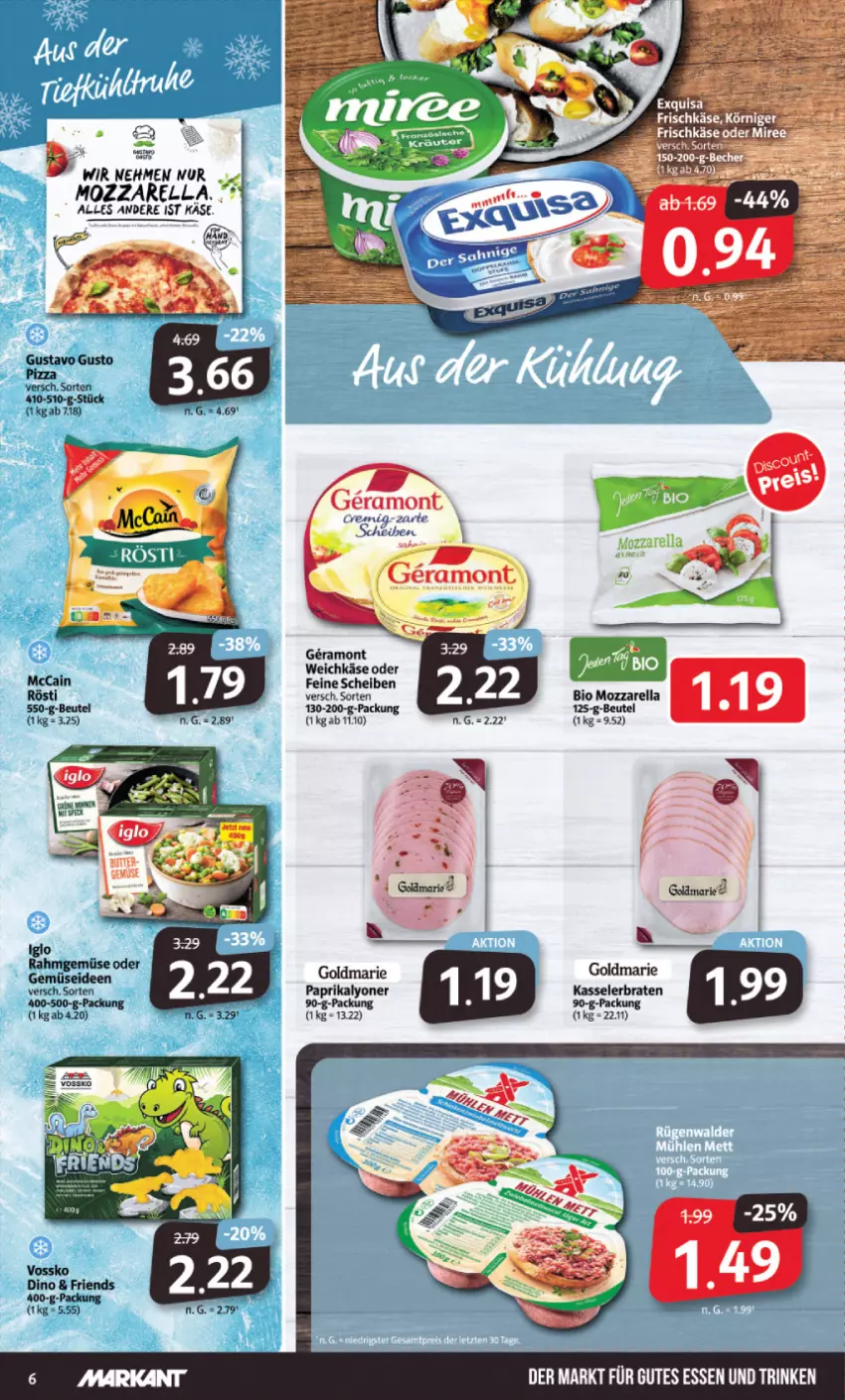 Aktueller Prospekt Markant - Prospekte - von 13.11 bis 18.11.2023 - strona 6 - produkty: beutel, bio, braten, frischkäse, goldmarie, gutes essen, Käse, kasseler, Kasselerbraten, lyoner, mozzarella, paprika, pizza, rel, vossko, weichkäse, Yo