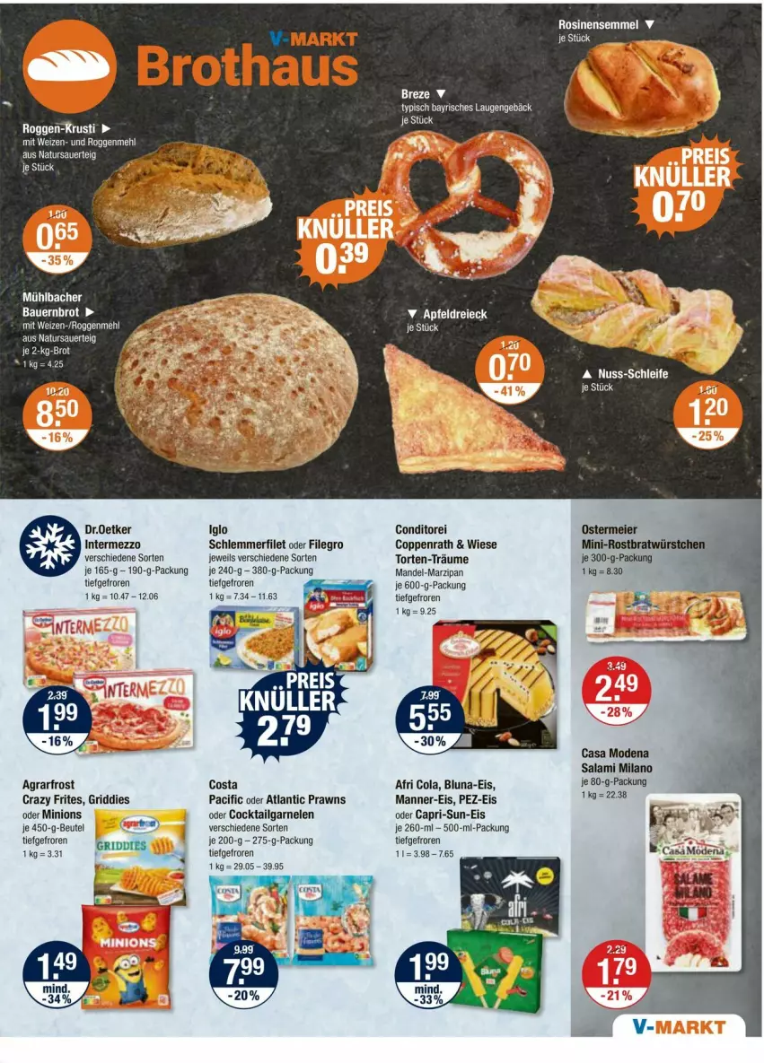 Aktueller Prospekt Vmarkt - Prospekte - von 11.04 bis 17.04.2024 - strona 5 - produkty: Afri Cola, agrarfrost, apfel, auer, Bau, Bauer, beutel, brot, Cap, capri-sun, Casa Modena, Cif, cocktail, cola, coppenrath, Crazy Frites, eier, eis, filegro, filet, garnelen, Griddies, iglo, intermezzo, LG, mandel, Manner, marzipan, mehl, Mode, natur, prawns, salami, schlemmerfilet, Semmel, Ti, torte