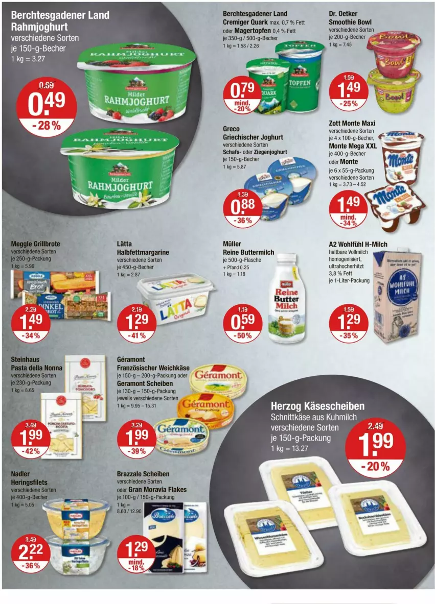 Aktueller Prospekt Vmarkt - Prospekte - von 11.04 bis 17.04.2024 - strona 6 - produkty: Becher, butter, buttermilch, Dr. Oetker, flasche, französischer weichkäse, Griechischer Joghurt, halbfettmargarine, joghur, joghurt, Käse, käsescheiben, margarine, milch, monte, Müller, quark, rahmjoghurt, reine buttermilch, schnittkäse, smoothie, topf, Topfen, vollmilch, weichkäse, zott, Zott Monte