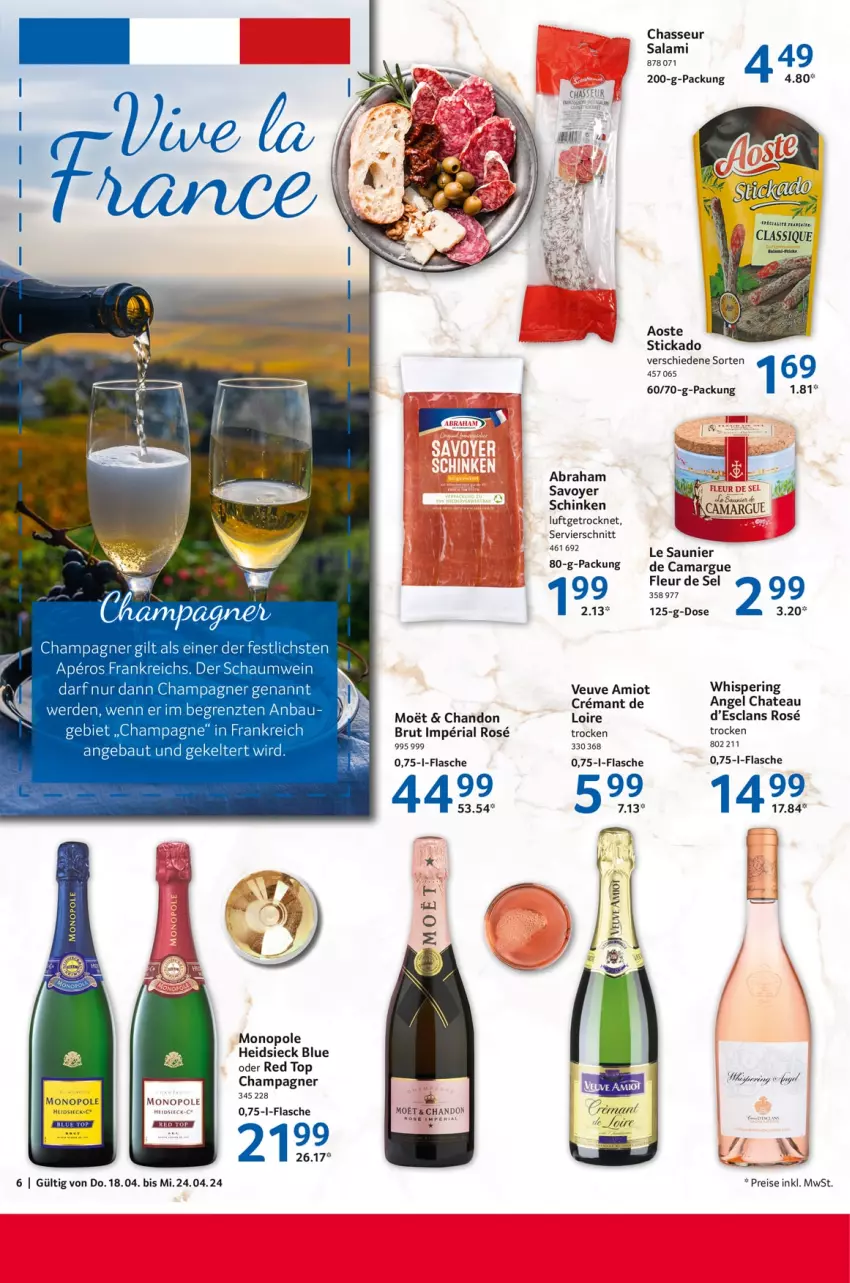 Aktueller Prospekt Selgros - Food - von 18.04 bis 24.04.2024 - strona 6 - produkty: aoste stickado, auer, Bau, brut, camargue, champagne, champagner, chateau, eis, erde, flasche, Intel, moet, reis, Ria, ring, salami, schinken, stickado, Ti, wein