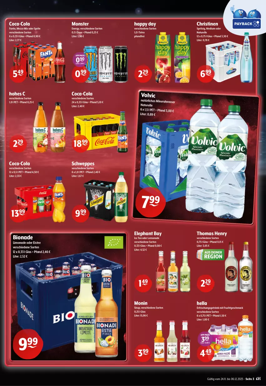Aktueller Prospekt Getraenke Hoffmann - Prospekte - von 24.11 bis 06.12.2025 - strona 3 - produkty: canon, coca-cola, cola, elle, erfrischungsgetränk, frucht, getränk, hella, Hohes C, ice tea, Kette, lemonade, mac, mit frucht, monin, natur, rel, schweppes, thomas henry, Ti