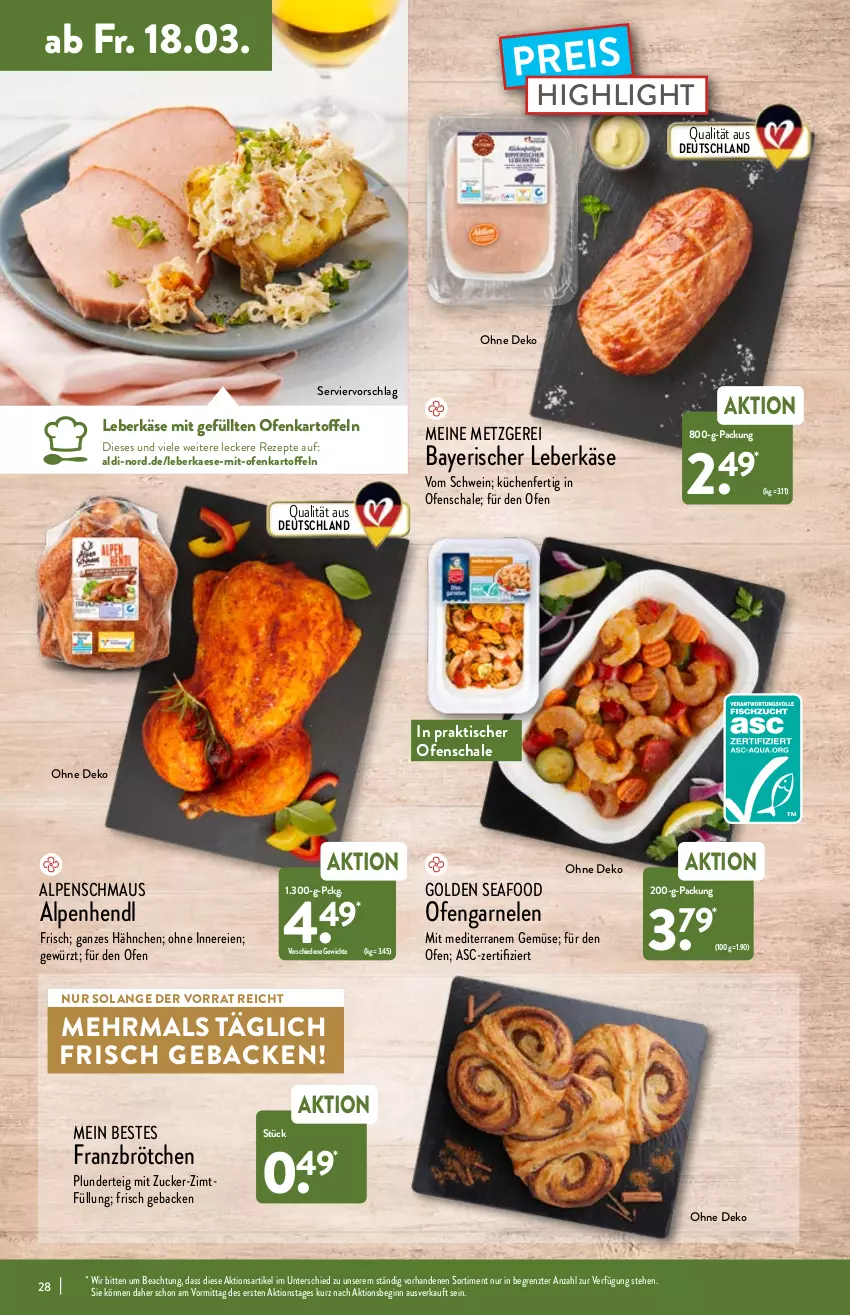 Aktueller Prospekt Aldi Nord - Aldi-Vorschau - von 14.03 bis 19.03.2022 - strona 28 - produkty: aldi, brötchen, eis, garnelen, geback, gewürz, gin, Hendl, kaes, kartoffel, kartoffeln, Käse, küche, Küchen, leberkäs, leberkäse, Maus, Ofen, Plunder, reis, rezept, rezepte, Schal, Schale, schwein, Ti, tisch, wein, ZTE, zucker