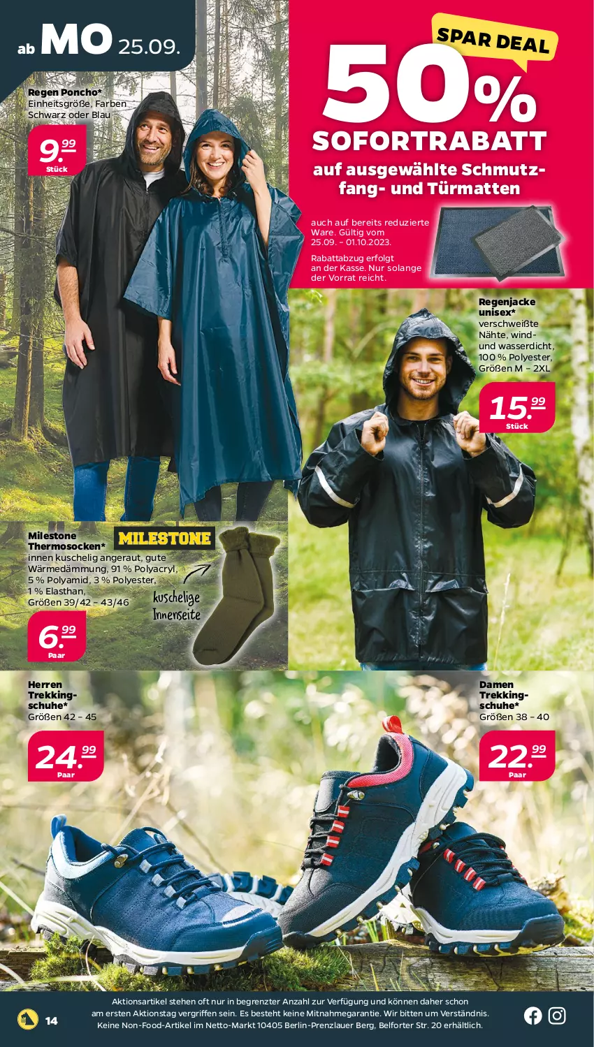 Aktueller Prospekt Netto - Woche 39 - von 25.09 bis 30.09.2023 - strona 14 - produkty: auer, Jacke, LG, schuhe, socken, sofortrabatt, Ti, Trekkingschuh, Trekkingschuhe, wasser, ZTE