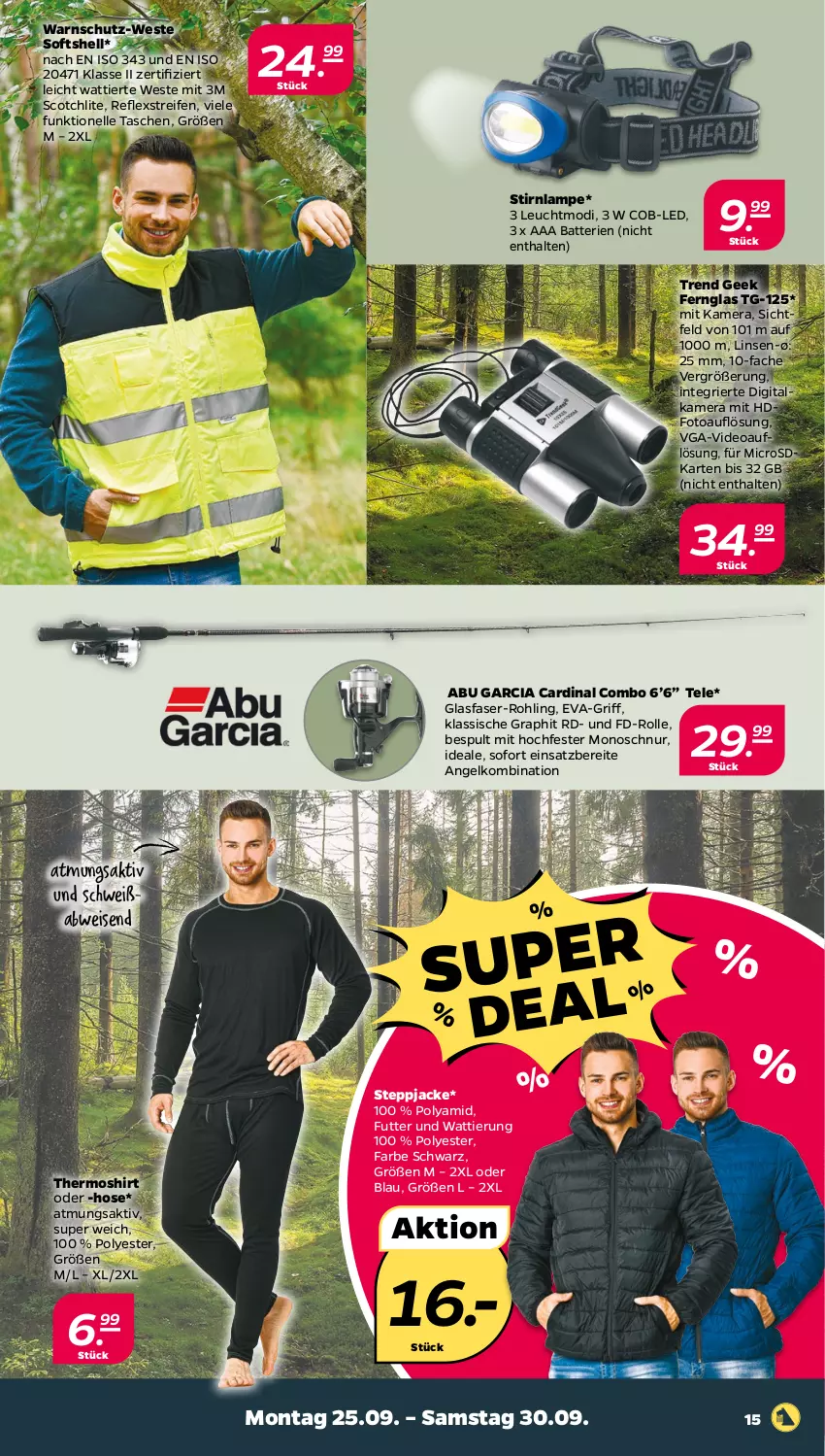 Aktueller Prospekt Netto - Woche 39 - von 25.09 bis 30.09.2023 - strona 15 - produkty: batterie, batterien, deo, digitalkamera, eis, elle, Fernglas, hose, Jacke, kamera, Lampe, linsen, microsd, reifen, scotch, shirt, Steppjacke, Tasche, taschen, Thermoshirt, Ti, Weste