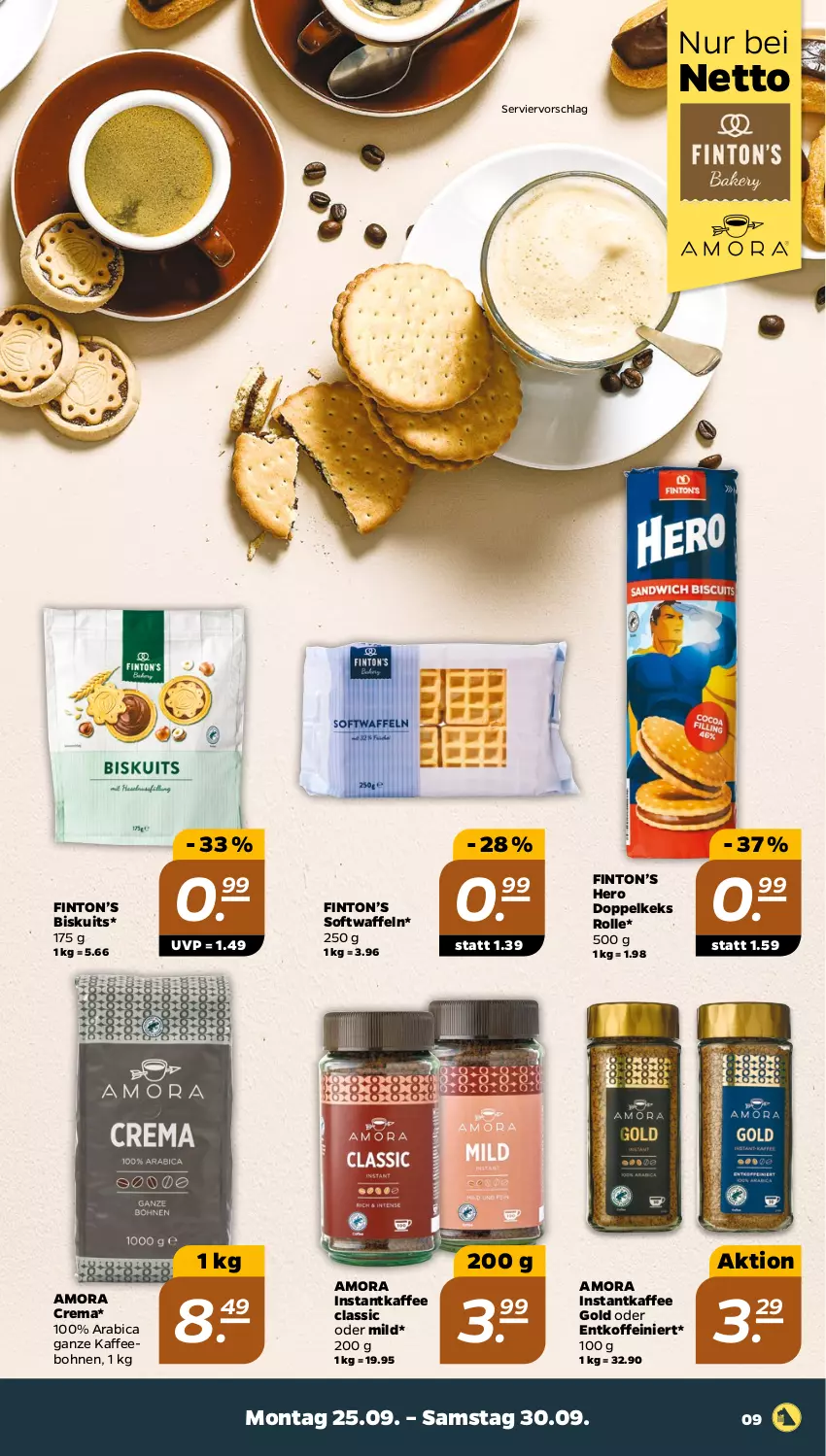 Aktueller Prospekt Netto - Woche 39 - von 25.09 bis 30.09.2023 - strona 9 - produkty: bohne, bohnen, hero, instantkaffee, kaffee, kaffeebohnen, keks, Ti, waffeln