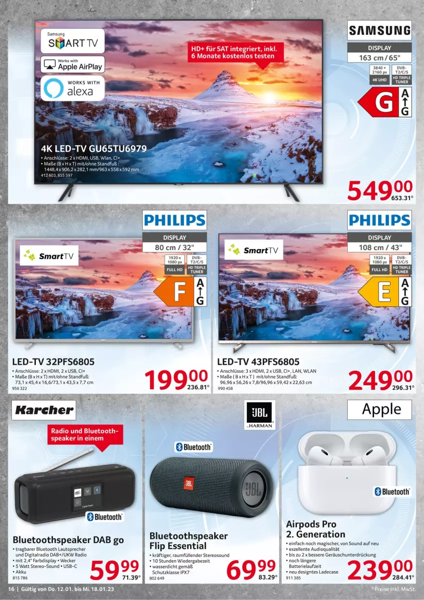 Aktueller Prospekt Selgros - Nonfood - von 12.01 bis 18.01.2023 - strona 16 - produkty: akku, alexa, Apple, batterie, dvb, elle, ente, harman, HDMI, karcher, lautsprecher, Philips, Pods, Radio, Samsung, Ti, tuner, usb, wasser, weck