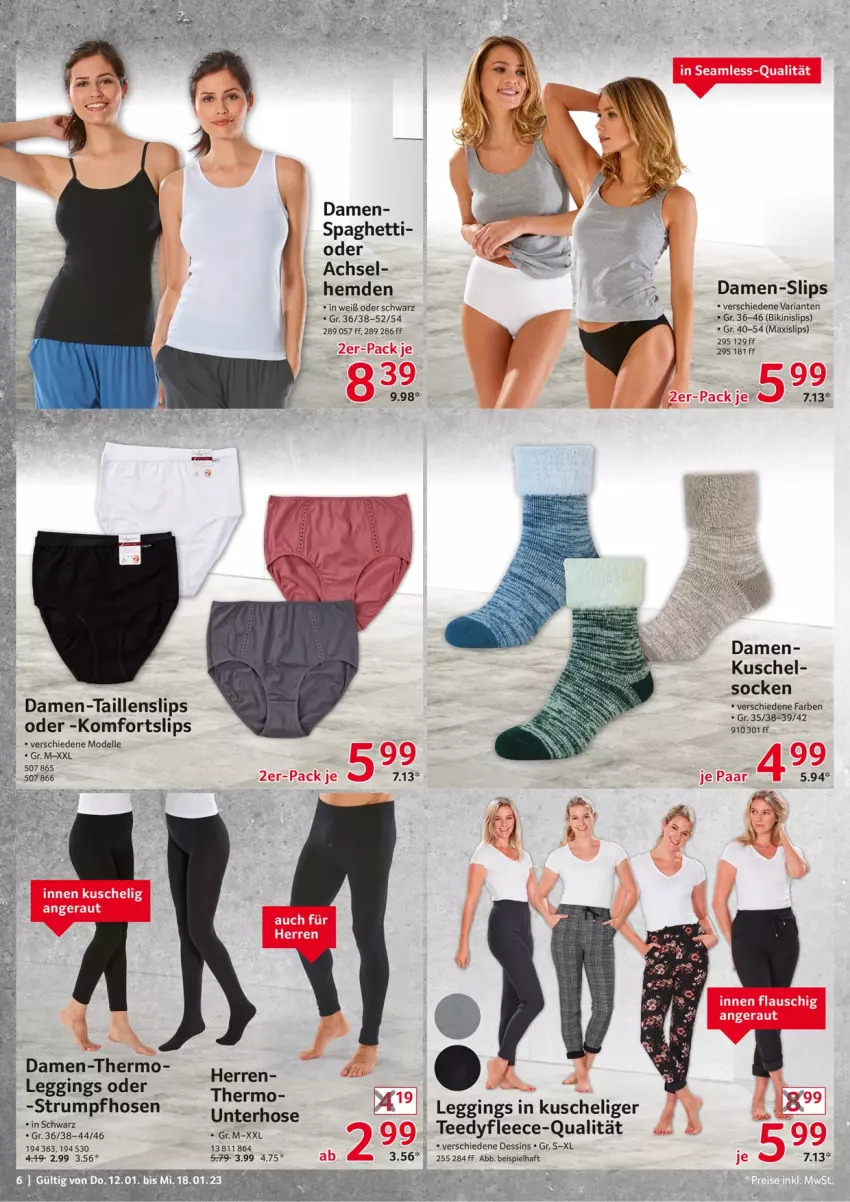 Aktueller Prospekt Selgros - Nonfood - von 12.01 bis 18.01.2023 - strona 6 - produkty: bikini, Damen-Slip, damen-slips, dell, eis, elle, gin, hemd, hemden, hose, hosen, leggings, Mode, Ria, rum, slip, slips, socken, spaghetti, Strumpfhose, tee, Ti