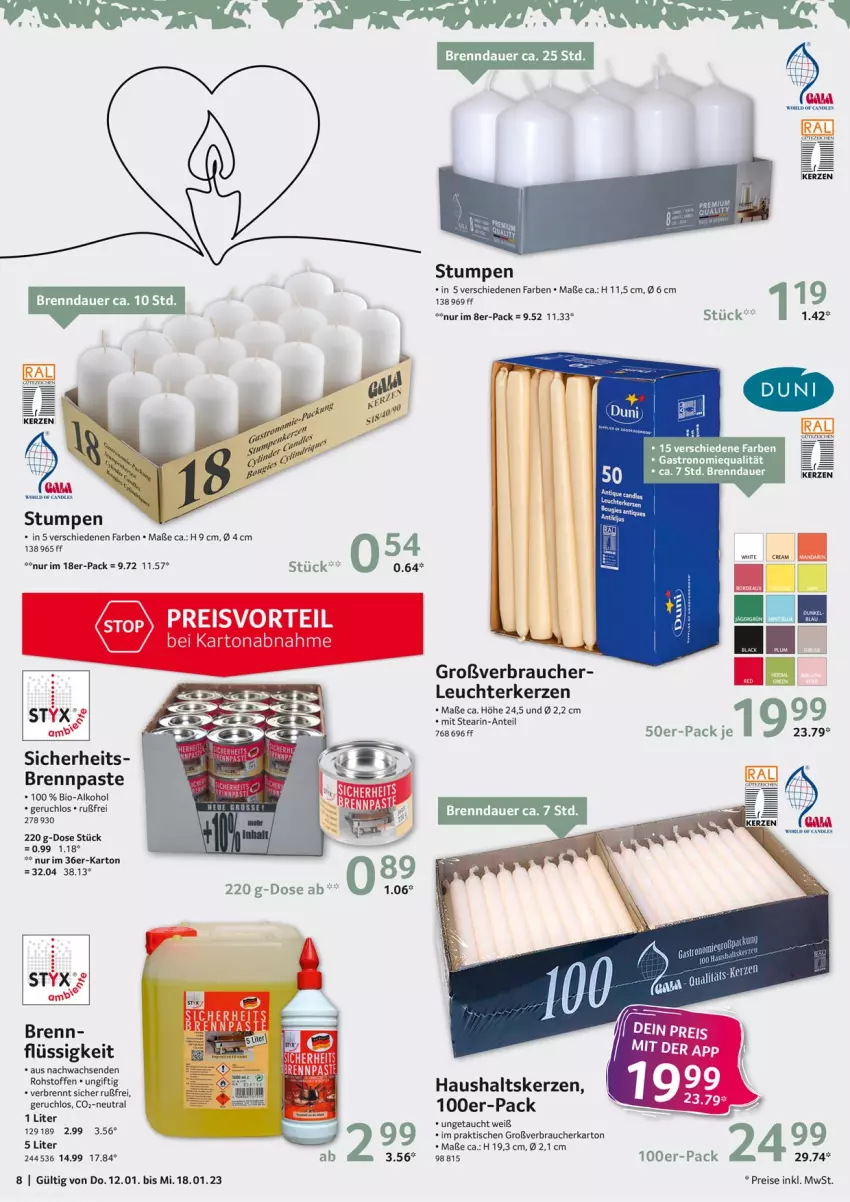 Aktueller Prospekt Selgros - Nonfood - von 12.01 bis 18.01.2023 - strona 8 - produkty: alkohol, auer, bio, Brennpaste, duni, eis, kerze, Leuchte, preisvorteil, Rauch, reis, Ti, tisch