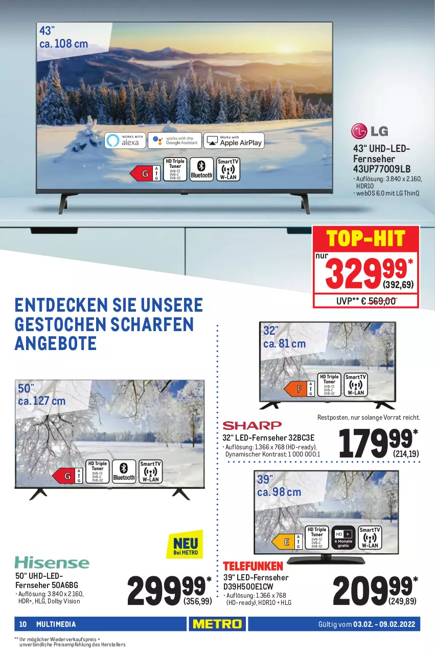 Aktueller Prospekt Metro - NonFood - von 03.02 bis 09.02.2022 - strona 10 - produkty: angebot, angebote, decke, eis, elle, fernseher, LG, reis, teller, Ti, top-hit, uhd