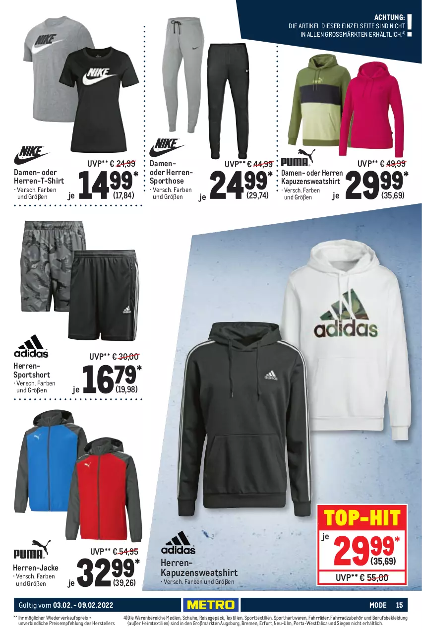 Aktueller Prospekt Metro - NonFood - von 03.02 bis 09.02.2022 - strona 15 - produkty: eis, elle, Fahrrad, heimtextilien, herren-t-shirt, hose, Jacke, Kapuzensweatshirt, kleid, Kleidung, Mode, reis, schuhe, shirt, Sport, Sweatshirt, T-Shirt, teller, Ti, top-hit