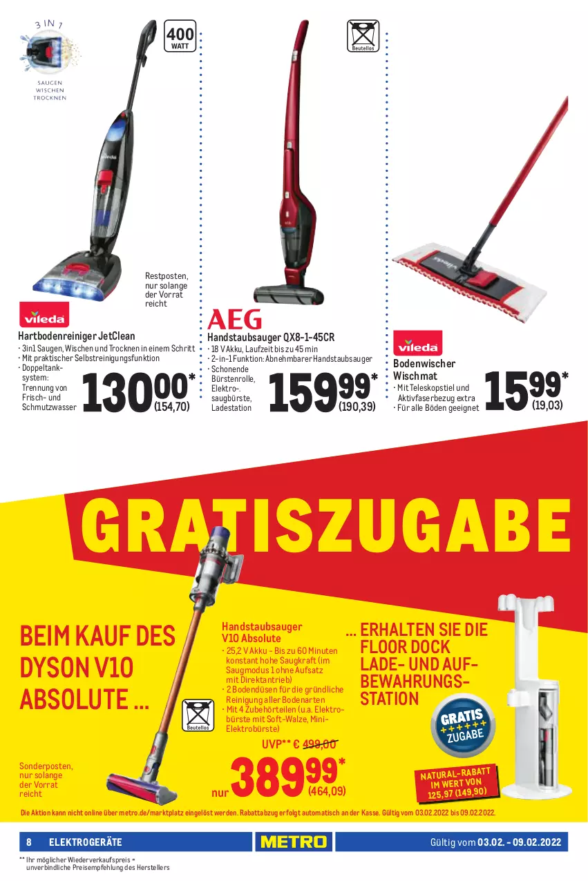 Aktueller Prospekt Metro - NonFood - von 03.02 bis 09.02.2022 - strona 8 - produkty: akku, auto, bodenwischer, bürste, bürsten, Dyson, eis, Elektro, elektrogeräte, elle, erde, handstaubsauger, Hartbodenreiniger, kraft, LG, Metro, natur, natura, reiniger, Reinigung, reis, sonderposten, staubsauger, Teleskop, teleskopstiel, teller, Ti, tisch, wasser