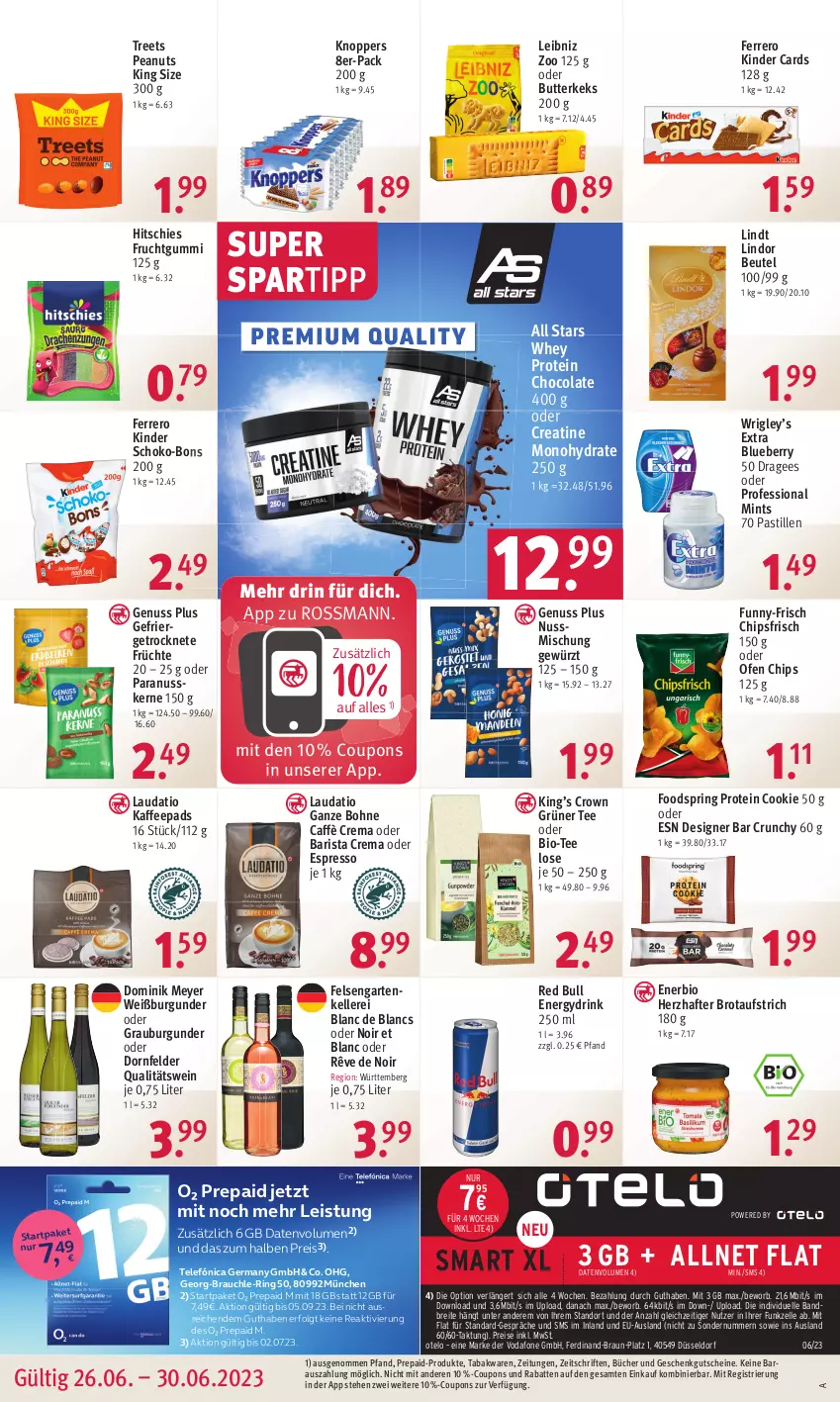 Aktueller Prospekt Rossmann - Prospekte - von 26.06 bis 30.06.2023 - strona 16 - produkty: allnet flat, asti, aufstrich, beutel, bio, blueberry, bohne, braun, Brei, brot, brotaufstrich, burgunder, butter, butterkeks, caffè crema, chips, chipsfrisch, cola, cookie, coupon, coupons, de blancs, dornfelder, drink, eis, elle, espresso, ferrero, frucht, früchte, fruchtgummi, funny-frisch, Garten, Germ, gewürz, grauburgunder, grüner tee, gutschein, gutscheine, kaffee, kaffeepads, keks, Kinder, knoppers, leibniz, LG, lindor, lindt, mint, nuss, oder espresso, Ofen, Paranusskerne, qualitätswein, Rauch, red bull, reis, ring, schoko, schoko-bons, spartipp, tee, Ti, vodafone, wein, Weißburgunder