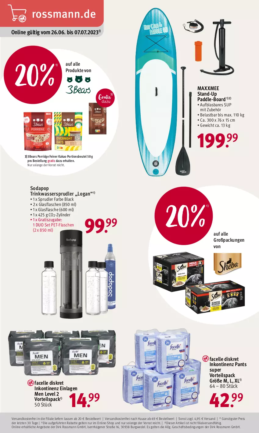 Aktueller Prospekt Rossmann - Prospekte - von 26.06 bis 30.06.2023 - strona 19 - produkty: angebot, angebote, beutel, eis, elle, Facelle, flasche, glasflasche, kakao, lack, LG, ndk, Pants, pet-flasche, pet-flaschen, porridge, portionsbeutel, reis, Soda, Ti, versandkostenfrei, wasser, wassersprudler, wedel, ZTE