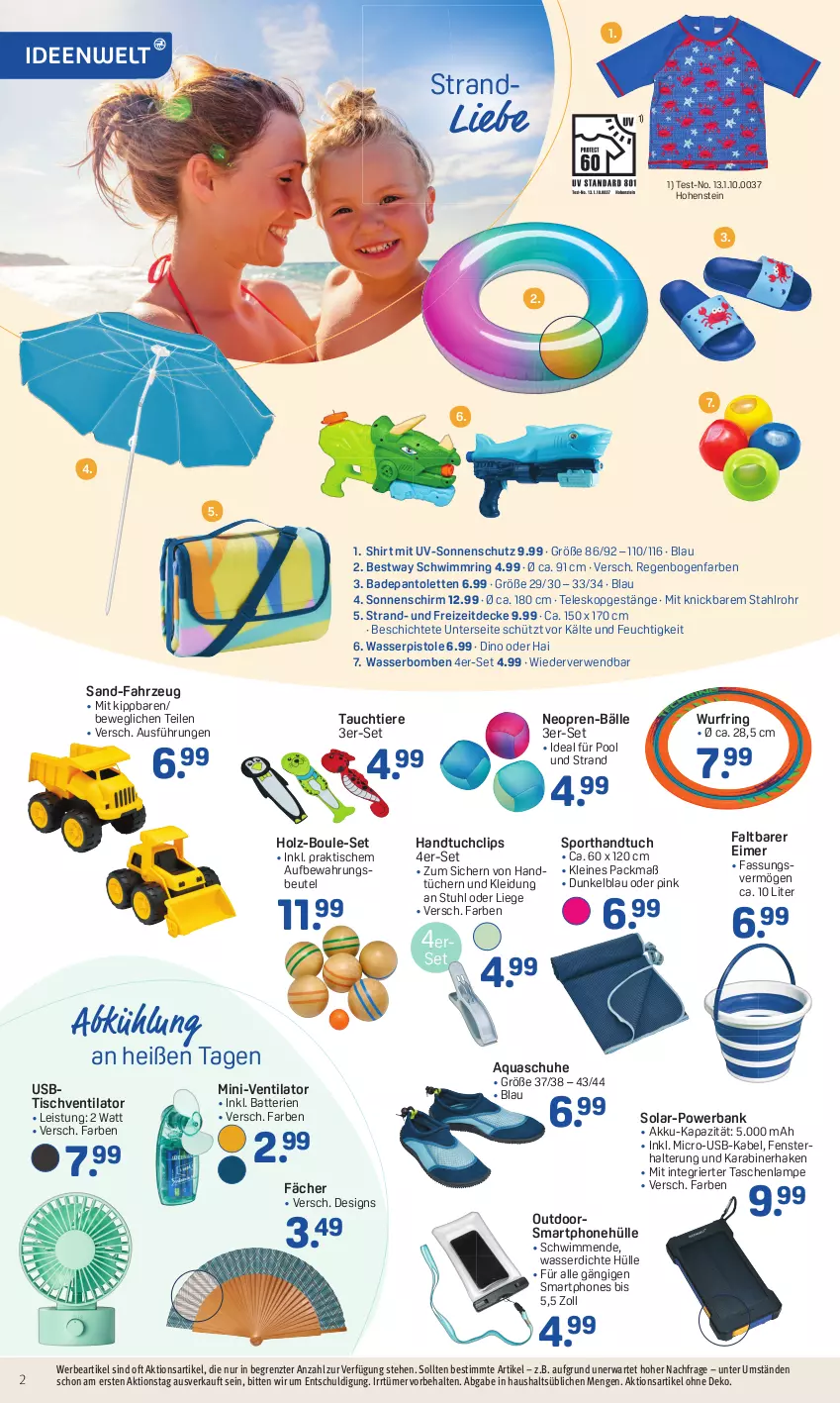 Aktueller Prospekt Rossmann - Prospekte - von 26.06 bis 30.06.2023 - strona 2 - produkty: akku, aqua, Bad, Bank, batterie, batterien, bestway, beutel, decke, eimer, eis, fenster, handtuch, handtücher, hohenstein, Holz, kleid, Kleidung, Lampe, leine, Liege, pantolette, pantoletten, pool, powerbank, ring, rwe, schuhe, schwimmring, shirt, smartphone, smartphones, sonnenschirm, sonnenschutz, Sport, stuhl, Tasche, taschen, taschenlampe, Teleskop, Ti, Tiere, tisch, tischventilator, tuc, tücher, usb, ventilator, wasser, wasserbomben, wasserpistole, ZTE