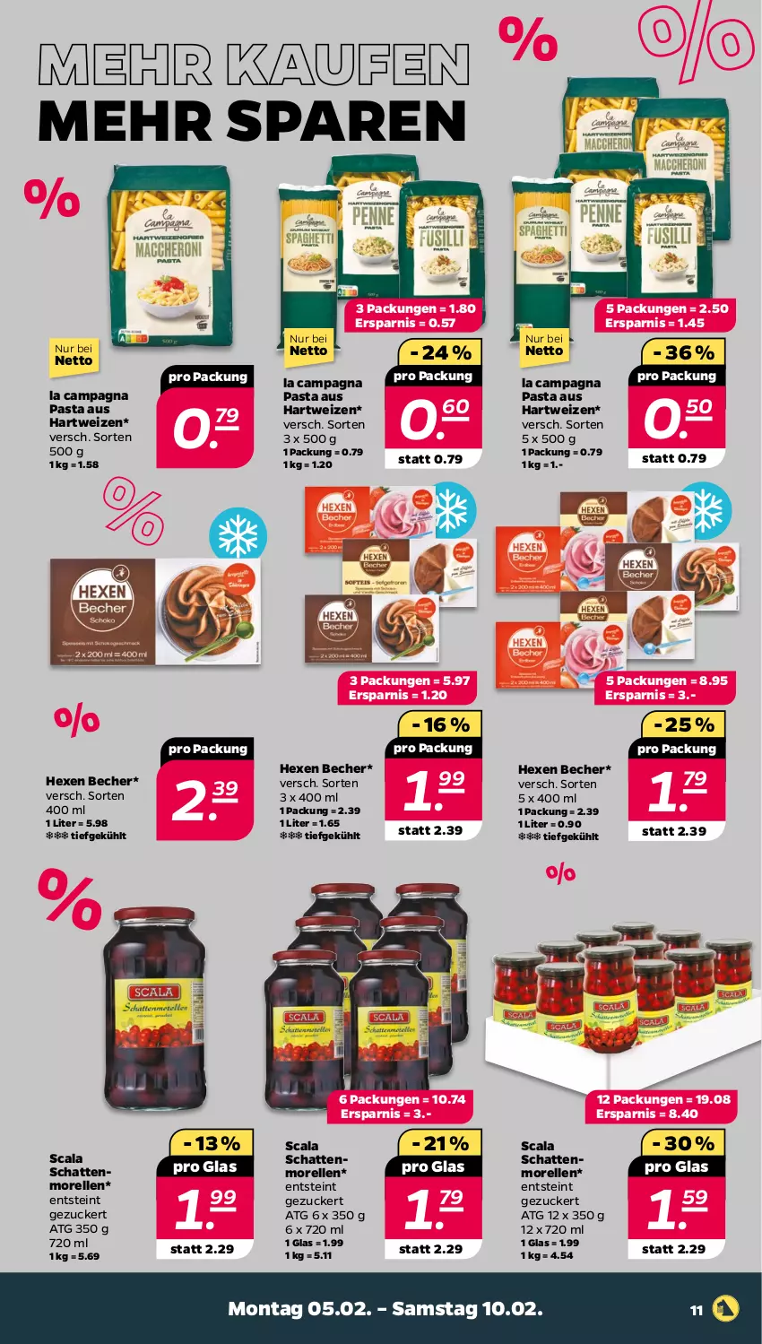 Aktueller Prospekt Netto - Woche 6 - von 05.02 bis 10.02.2024 - strona 11 - produkty: Becher, elle, hartweizen, morellen, pasta, rel, schattenmorellen, Ti, zucker