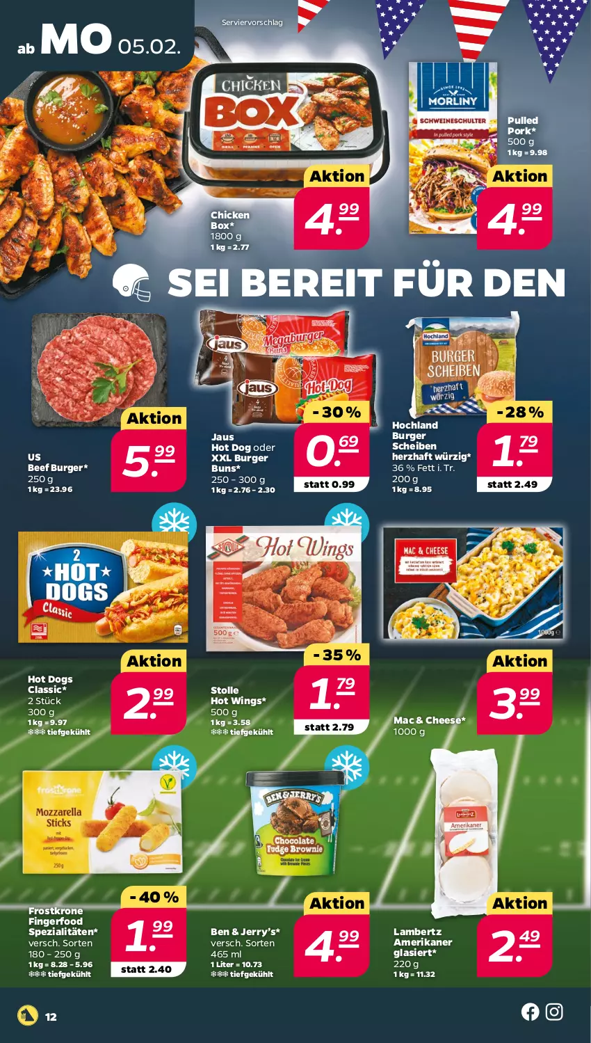 Aktueller Prospekt Netto - Woche 6 - von 05.02 bis 10.02.2024 - strona 12 - produkty: Amber, beef, burger, burger buns, hochland, hot dog, krone, lambertz, mac, Pulled Pork, Spezi, Ti