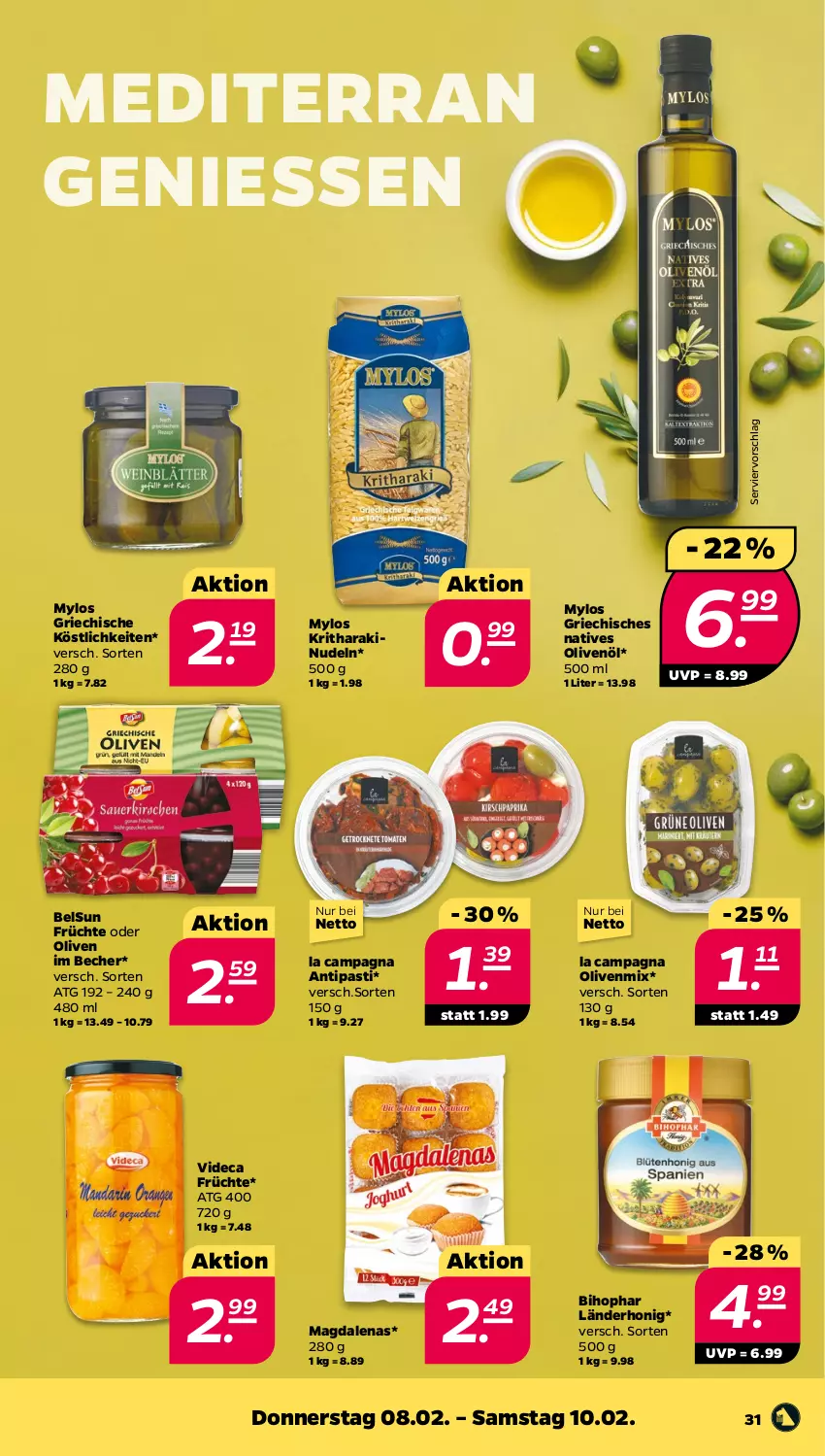 Aktueller Prospekt Netto - Woche 6 - von 05.02 bis 10.02.2024 - strona 31 - produkty: antipasti, asti, Becher, bihophar, früchte, honig, natives olivenöl, nudel, nudeln, olive, oliven, olivenöl, Ti