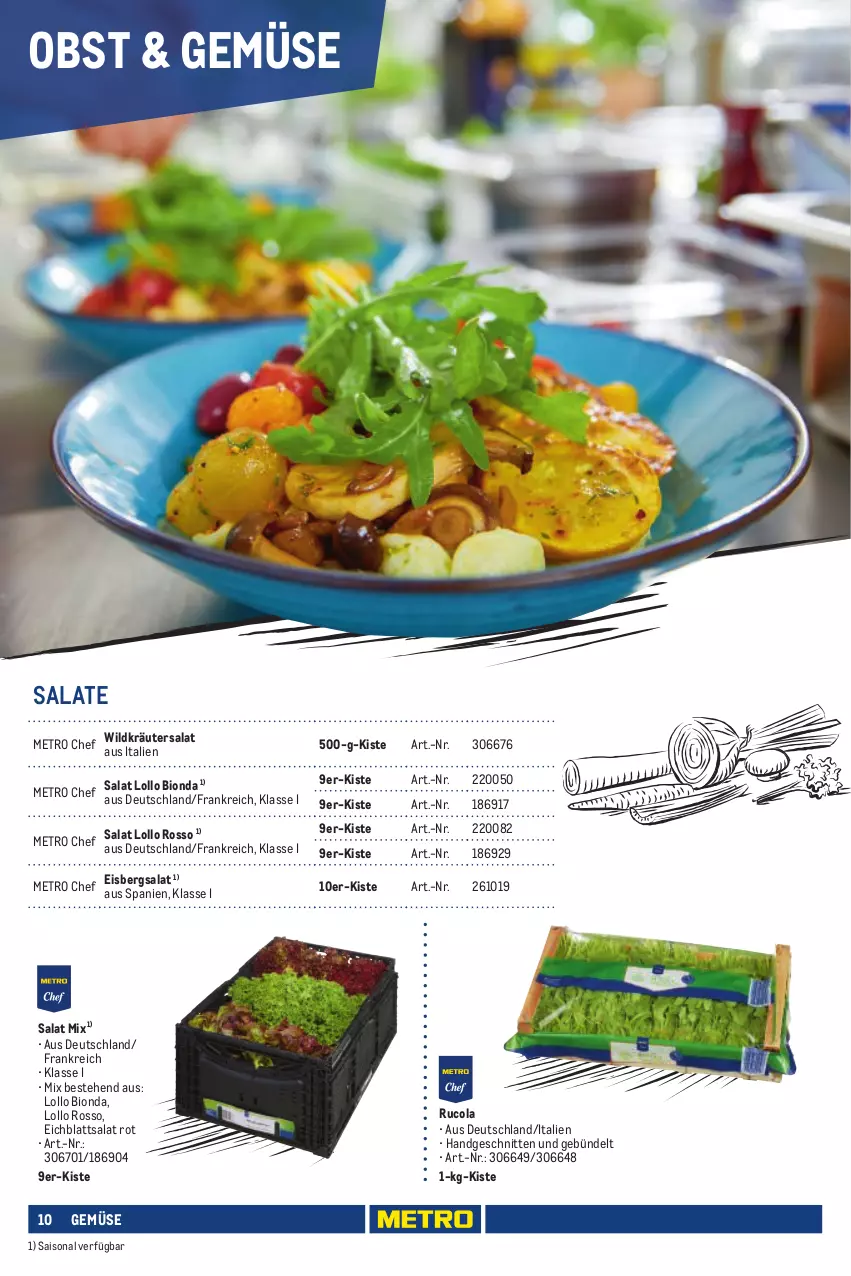 Aktueller Prospekt Metro - Eigenmarkensortiment - von 01.01.2023 bis 18.09.2024 - strona 10 - produkty: bio, cola, Eichblattsalat, eis, eisbergsalat, kräuter, Metro, obst, rucola, salat, salate, schnitten, Wild