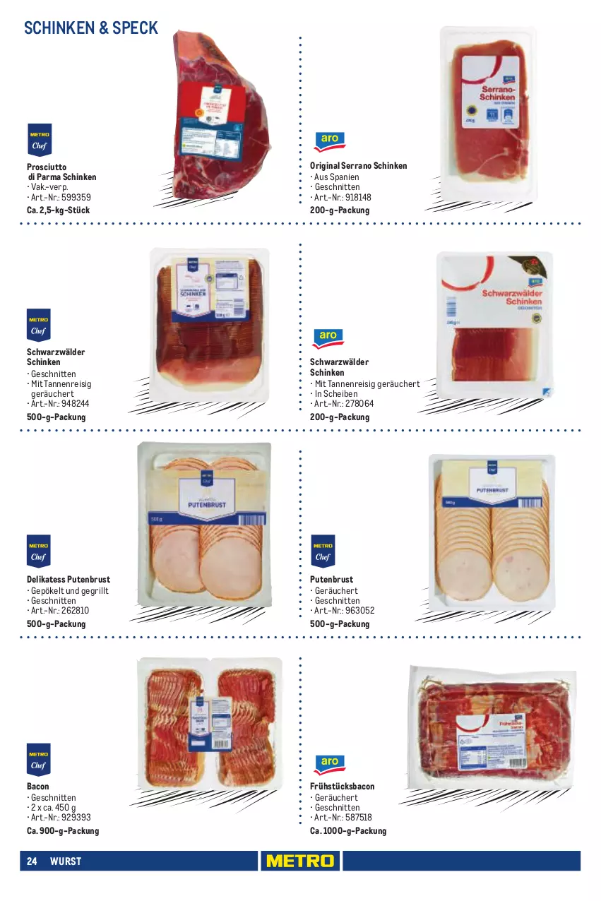 Aktueller Prospekt Metro - Eigenmarkensortiment - von 01.01.2023 bis 18.09.2024 - strona 24 - produkty: bacon, eis, gin, grill, prosciutto, Prosciutto di Parma, pute, putenbrust, reis, schinken, schnitten, schwarzwälder schinken, serrano, serrano schinken, Speck, wurst