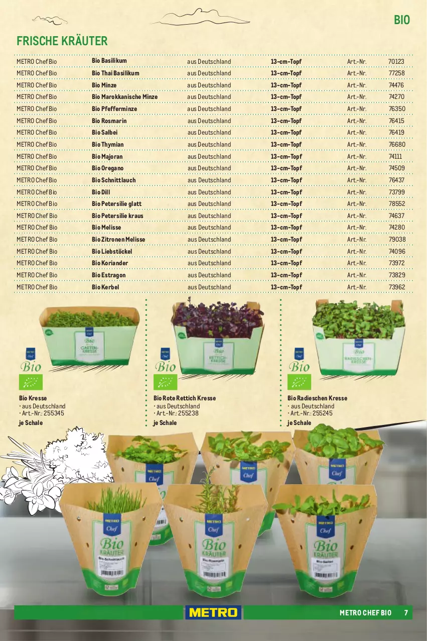 Aktueller Prospekt Metro - Eigenmarkensortiment - von 01.01.2023 bis 18.09.2024 - strona 7 - produkty: basilikum, bio, Koriander, kräuter, Metro, minze, petersilie, pfeffer, pfefferminze, radieschen, Rettich, Ria, rosmarin, Schal, Schale, schnittlauch, Ti, topf, zitrone, zitronen