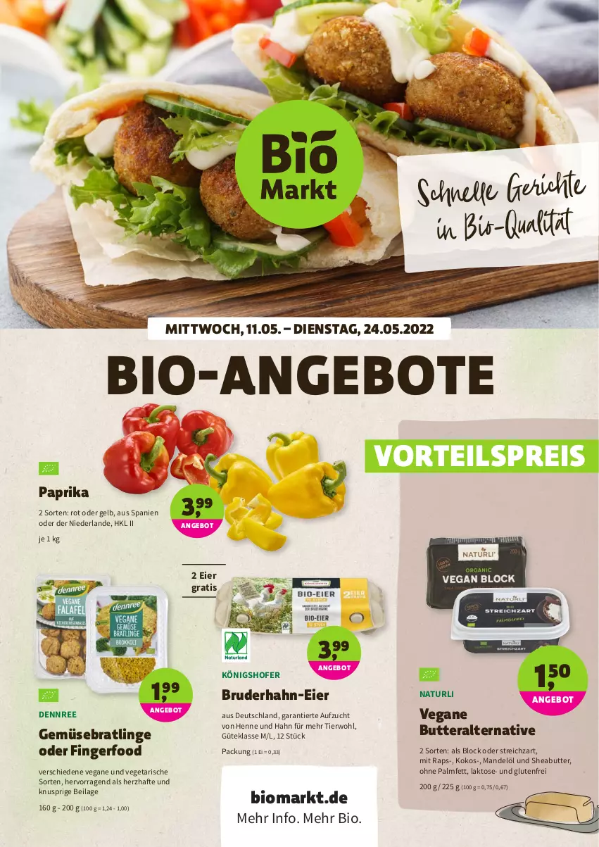 Aktueller Prospekt Denns Biomarkt - Prospekte - von 11.05 bis 24.05.2022 - strona 1 - produkty: angebot, angebote, bio, butter, dennree, eier, eis, elle, ilag, kokos, mandel, Mandelöl, natur, paprika, reis, Sheabutter, Streichzart, Ti, Vegeta, vorteilspreis