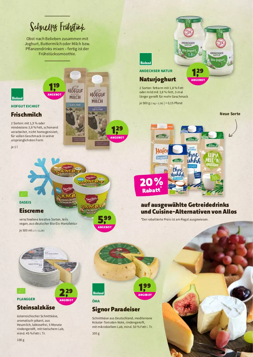 Aktueller Prospekt Denns Biomarkt - Prospekte - von 11.05 bis 24.05.2022 - strona 3 - produkty: andechser natur, angebot, bio, butter, buttermilch, creme, drink, drinks, eis, eiscreme, elle, Faktu, Heu, heumilch, hofgut, joghur, joghurt, Käse, kräuter, mac, milch, natur, naturjoghurt, obst, österreichischer schnittkäse, pflanze, pflanzen, regal, reis, rind, salz, schnittkäse, smoothie, Steinsalzkäse, Ti, tisch, tomate, tomaten