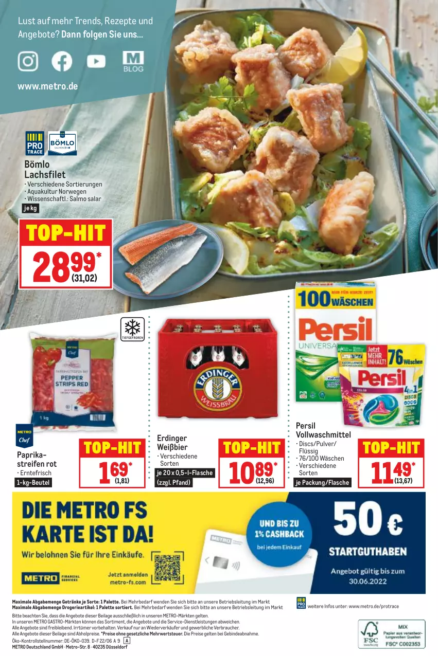 Aktueller Prospekt Metro - Food - von 02.06 bis 08.06.2022 - strona 20 - produkty: abholpreise, angebot, angebote, aqua, beutel, bier, eis, erdinger, filet, flasche, getränk, getränke, ilag, lachs, lachsfilet, LG, Metro, metro gastro, Palette, paprika, persil, Rauch, reifen, reis, rezept, rezepte, rwe, Ti, top-hit, vollwaschmittel, waschmittel