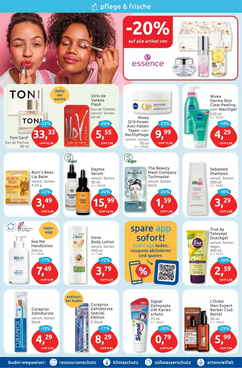 Aktueller Prospekt Budni - Prospekte - von 30.10 bis 04.11.2023 - strona 2 - produkty: body, body lotion, bürste, cin, coupon, coupons, dove, duschgel, Eau de parfum, eau de toilette, eis, erde, l'oreal, Lotion, Maske, nachtpflege, nivea, parfum, pasta, Peeling, Q10, rum, sebamed, Serum, shampoo, Signal, Ti, tuc, tuchmaske, waschgel, wasser, zahnbürste, zahnpasta