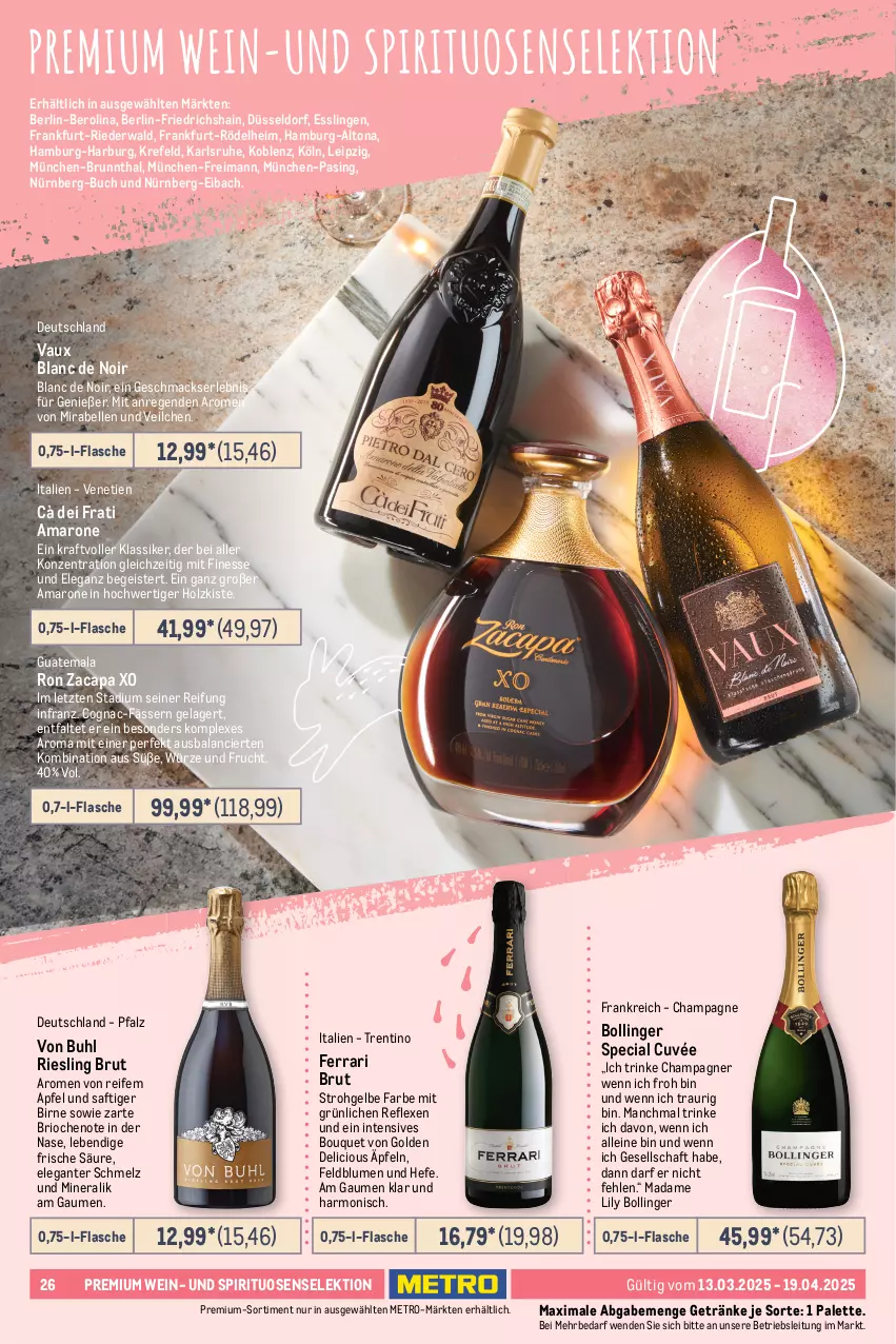 Aktueller Prospekt Metro - Erlesene Tropfen Spezial - von 13.03 bis 19.04.2025 - strona 26 - produkty: amaro, apfel, blume, blumen, brut, buch, Cap, champagne, champagner, Cognac, cuvée, eis, elle, finesse, flasche, frucht, getränk, getränke, Hefe, Holz, kraft, leine, mac, Metro, Palette, riesling, saft, spirituosen, Ti, usb, wein, ZTE