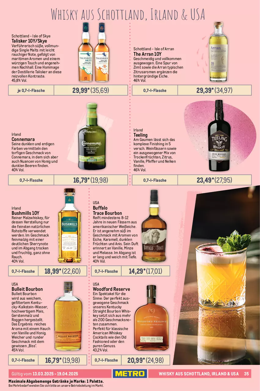 Aktueller Prospekt Metro - Erlesene Tropfen Spezial - von 13.03 bis 19.04.2025 - strona 35 - produkty: Ardbeg, asti, auer, beere, beeren, bourbon, bourbon whiskey, butter, cocktail, cocktails, eis, ente, erde, Finish, flasche, fleisch, frucht, früchte, früchten, getränk, getränke, gewürz, gin, honig, karamell, kentucky straight, LG, mac, mais, malz, mandel, mandeln, minze, Nuance, nuss, Palette, pfeffer, Rauch, regal, reifen, rwe, saft, sahne, saro, schoko, schokolade, schott, single malt, sirup, tee, Ti, tisch, Trockenfrüchte, tuc, vanille, wasser, wein, whiskey, whisky