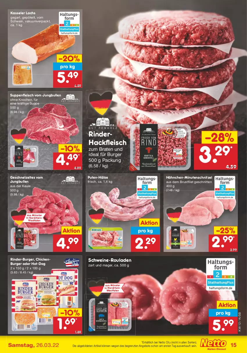 Aktueller Prospekt Netto Marken-Discount - Filial-Angebote - von 21.03 bis 26.03.2022 - strona 15 - produkty: angebot, braten, brustfilet, burger, eis, filet, fleisch, geschnetzeltes, hackfleisch, jungbullen, kasseler, lachs, minutenschnitzel, pute, rind, rinder, rinderhackfleisch, rouladen, schnitten, schnitzel, schwein, schweine, suppe, suppen, suppenfleisch, Ti, wein, weine, Zelt, ZTE