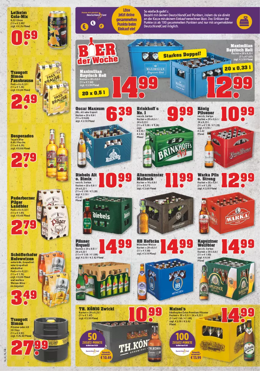 Aktueller Prospekt Trinkgut - von 18.04 bis 23.04.2022 - strona 2 - produkty: alkohol, Altenmünster, angebot, bier, brause, cola, desperados, deutschlandcard, diebels, eis, fassbrause, flasche, grapefruit, Hefe, hefeweizen, LG, mais, natur, pils, pilsener, pilsner, premium pils, schöfferhofer, sim, tequila, WICK