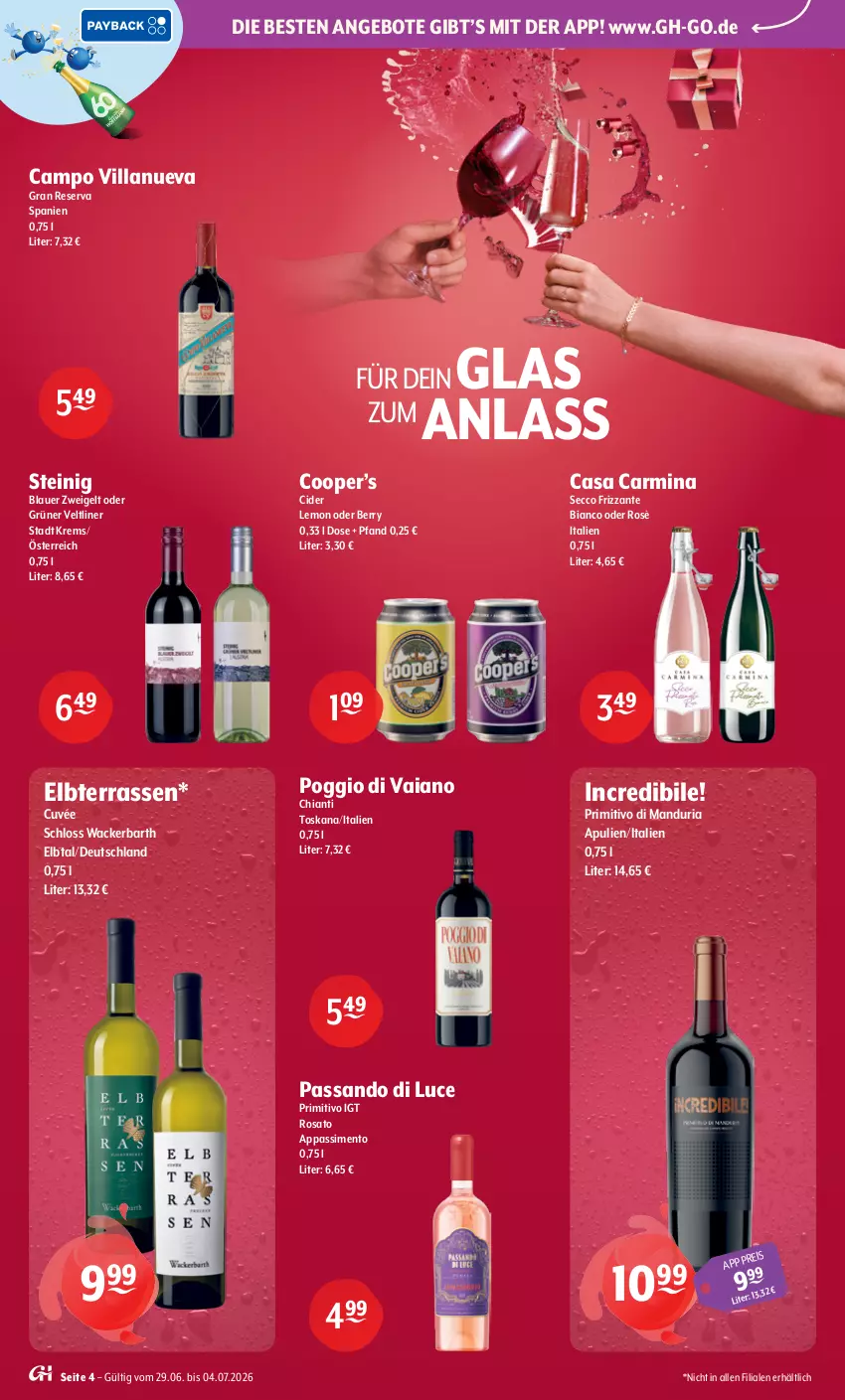 Aktueller Prospekt Getraenke Hoffmann - Prospekte - von 29.06 bis 04.07.2026 - strona 4 - produkty: angebot, angebote, auer, blauer zweigelt, chia, chianti, cider, cuvée, ecco, eis, frizzante, grüner veltliner, primitivo, Ria, rosato, sim, Ti, Zweigelt