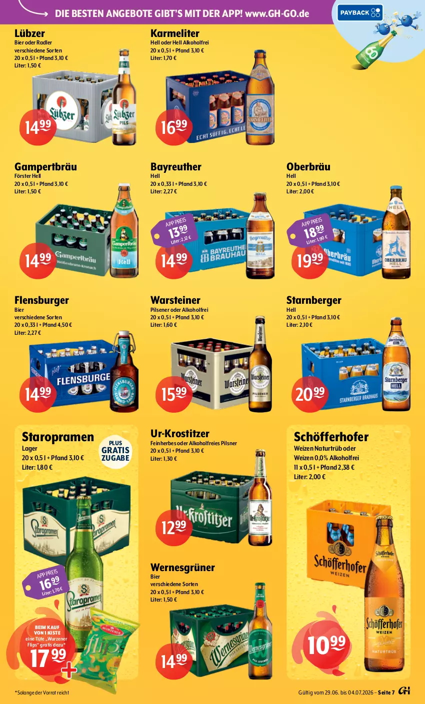 Aktueller Prospekt Getraenke Hoffmann - Prospekte - von 29.06 bis 04.07.2026 - strona 7 - produkty: alkohol, angebot, angebote, Berger, bier, burger, eis, flensburger, Lübzer, natur, oder radler, pils, pilsener, pilsner, radler, schöfferhofer, Staropramen, steiner, Ti, Tüte, warsteiner