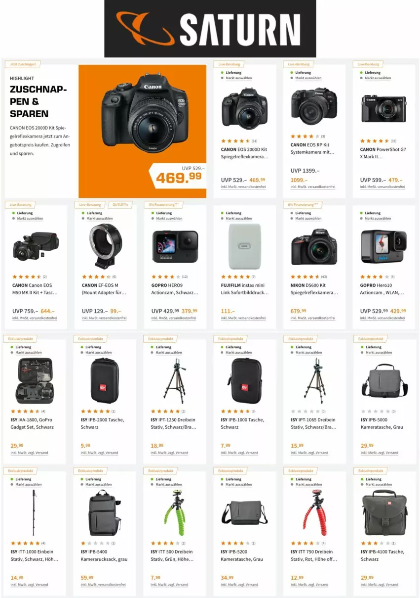 Aktueller Prospekt Saturn - Prospekte - von 14.06 bis 22.06.2022 - strona 10 - produkty: actioncam, adapter, canon, eis, GoPro, hero, kamera, ndk, nikon, reifen, reis, rucksack, sac, spiegel, spiegelreflexkamera, systemkamera, Tasche, Ti, versandkostenfrei