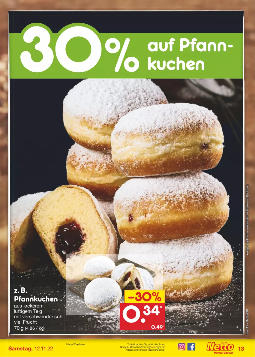 Aktueller Prospekt Netto Marken-Discount - Filial-Angebote - von 07.11 bis 12.11.2022 - strona 13 - produkty: angebot, backofen, bestpreis, Donut, donuts, eis, frucht, kuchen, Ofen, Pfannkuchen, reis, Ti, ZTE