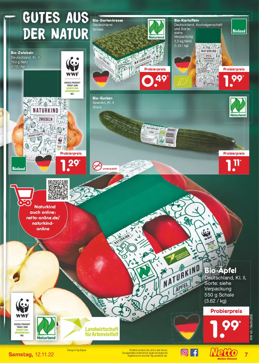 Aktueller Prospekt Netto Marken-Discount - Filial-Angebote - von 07.11 bis 12.11.2022 - strona 7 - produkty: angebot, asti, bestpreis, bier, bio, eis, Garten, Gartenkresse, gurke, gurken, kartoffel, kartoffeln, natur, reis, Schal, Schale, Ti, ZTE, zwiebel, zwiebeln