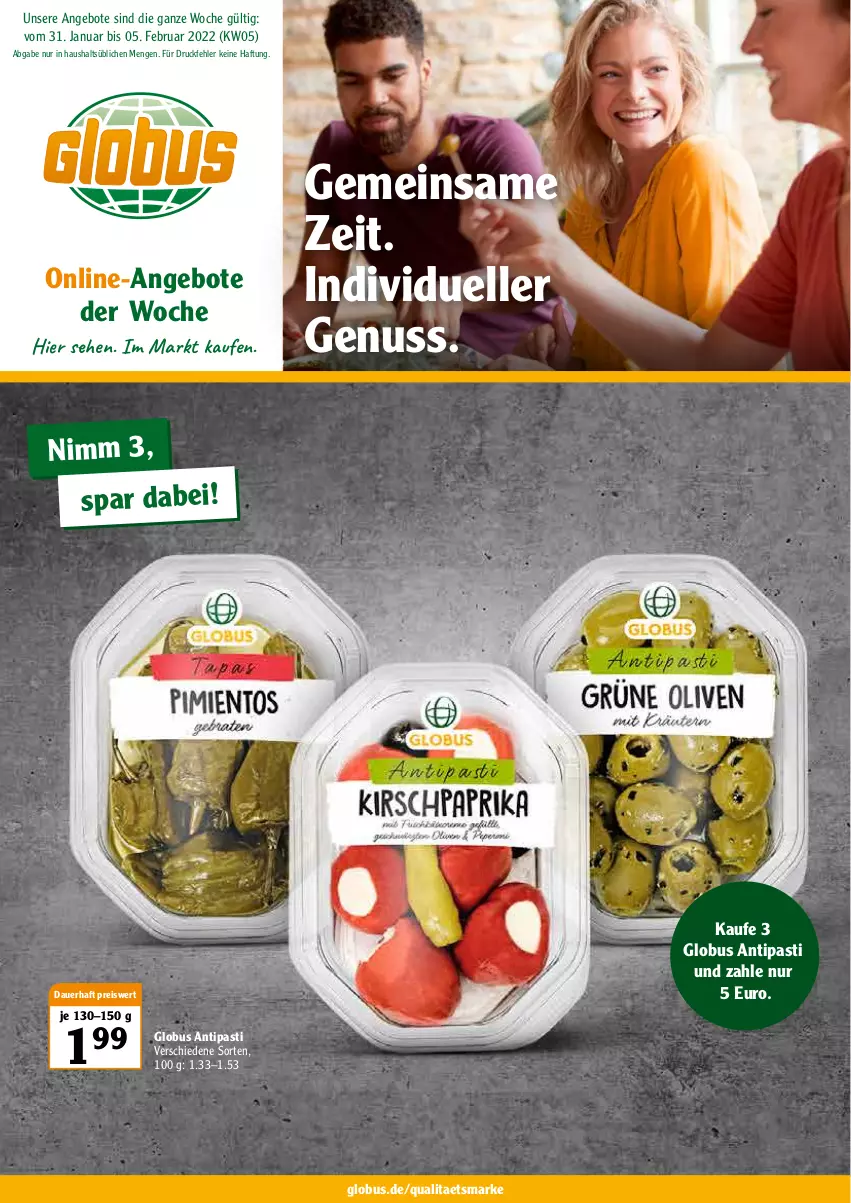 Aktueller Prospekt Globus - Prospekte - von 31.01 bis 05.02.2022 - strona 1 - produkty: angebot, angebote, antipasti, asti, auer, eis, elle, nuss, reis, Ti