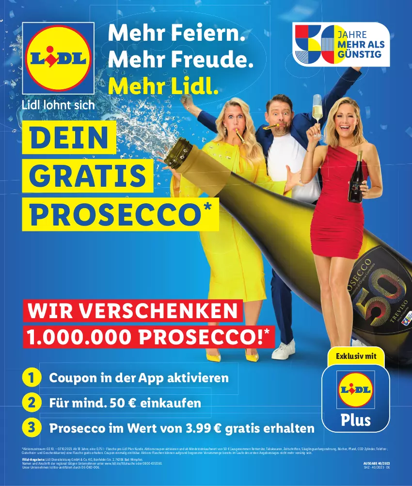 Aktueller Prospekt Lidl - Aktionsprospekt - von 02.10 bis 07.10.2023 - strona 1 - produkty: angebot, angebote, Bad, bio, coupon, ecco, eier, eis, flasche, gutschein, prosecco, telefon, Ti, Tüte, ZTE