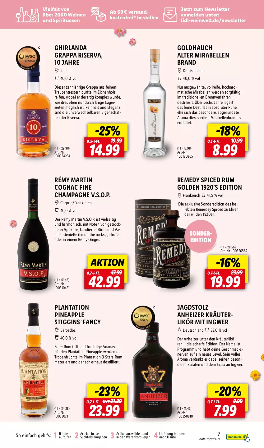 Aktueller Prospekt Lidl - Beste Weine für jeden Anlass - von 01.03 bis 31.03.2023 - strona 7 - produkty: ananas, Apple, aprikose, Bad, champagne, Cognac, elle, erde, frucht, früchte, gin, ginger, grappa, Holz, ingwer, korb, kräuter, kräuterlikör, likör, mac, ndk, reifen, riserva, rum, rwe, spirituosen, Ti, tisch, trauben, vanille, versandkostenfrei, wein, weine, Wild