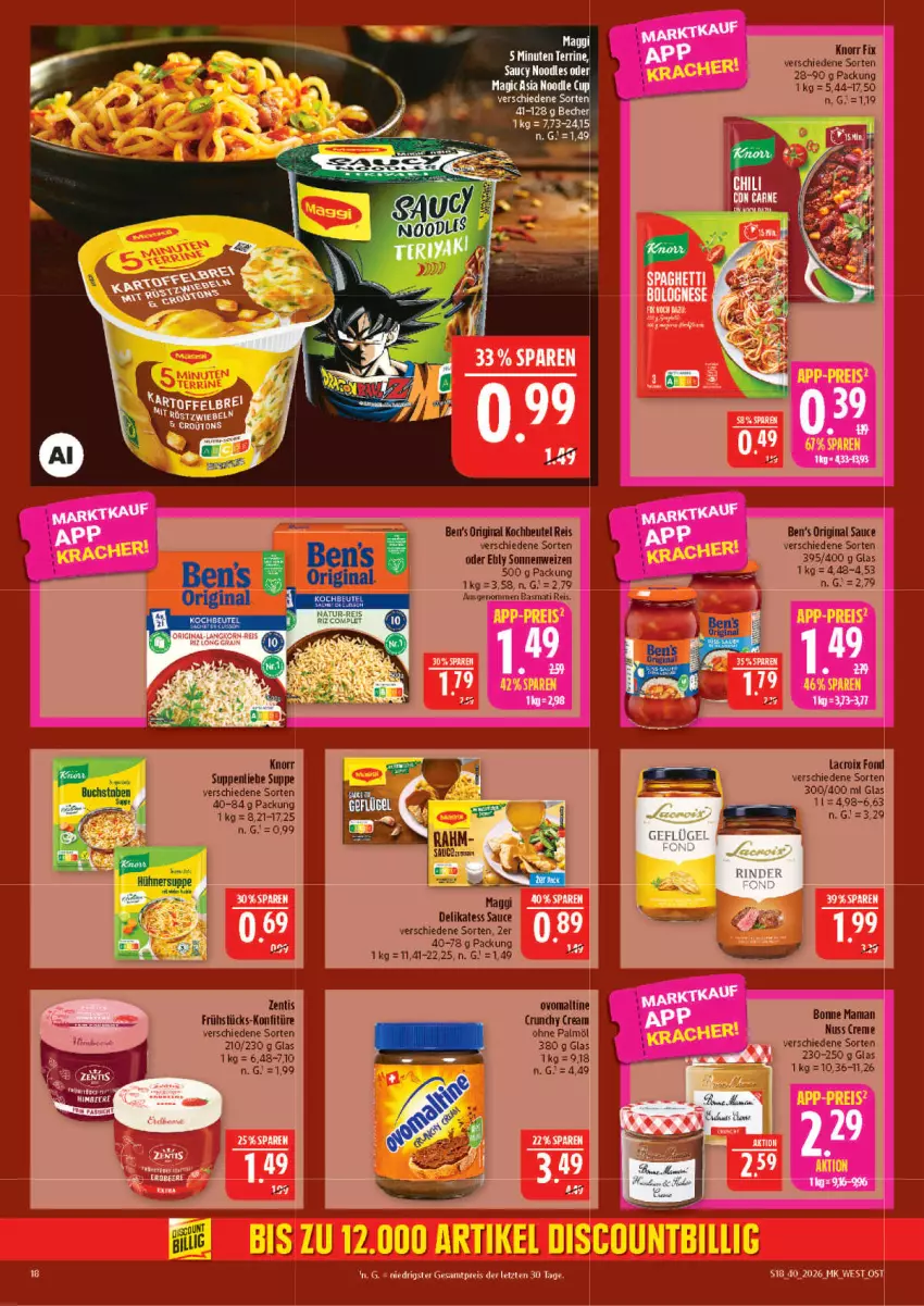 Aktueller Prospekt Marktkauf - Prospekt - von 27.09 bis 03.10.2026 - strona 18 - produkty: basmati, Basmati Reis, Becher, Ben’s Original, beutel, bonne maman, creme, delikatess sauce, eis, Geflügel, gin, knorr, knorr fix, kochbeutel, konfitüre, maggi, mam, nuss, ohne palmöl, ovomaltine, reis, rind, rinder, sauce, Ti