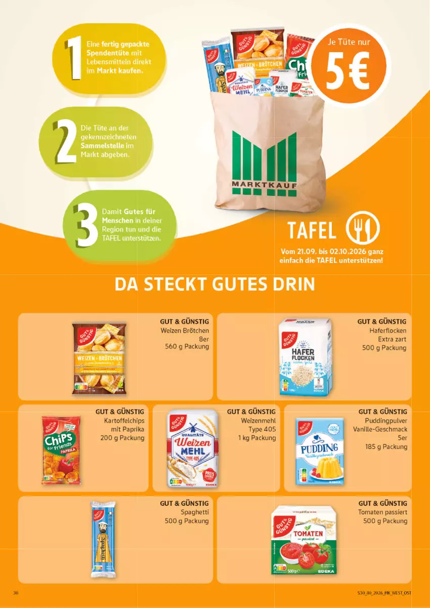 Aktueller Prospekt Marktkauf - Prospekt - von 27.09 bis 03.10.2026 - strona 30 - produkty: brötchen, chips, hafer, haferflocken, kartoffel, kartoffelchips, mac, mehl, mit paprika, paprika, pudding, spaghetti, Ti, tomate, tomaten, Tomaten Passiert, type 405, vanille, weizenmehl