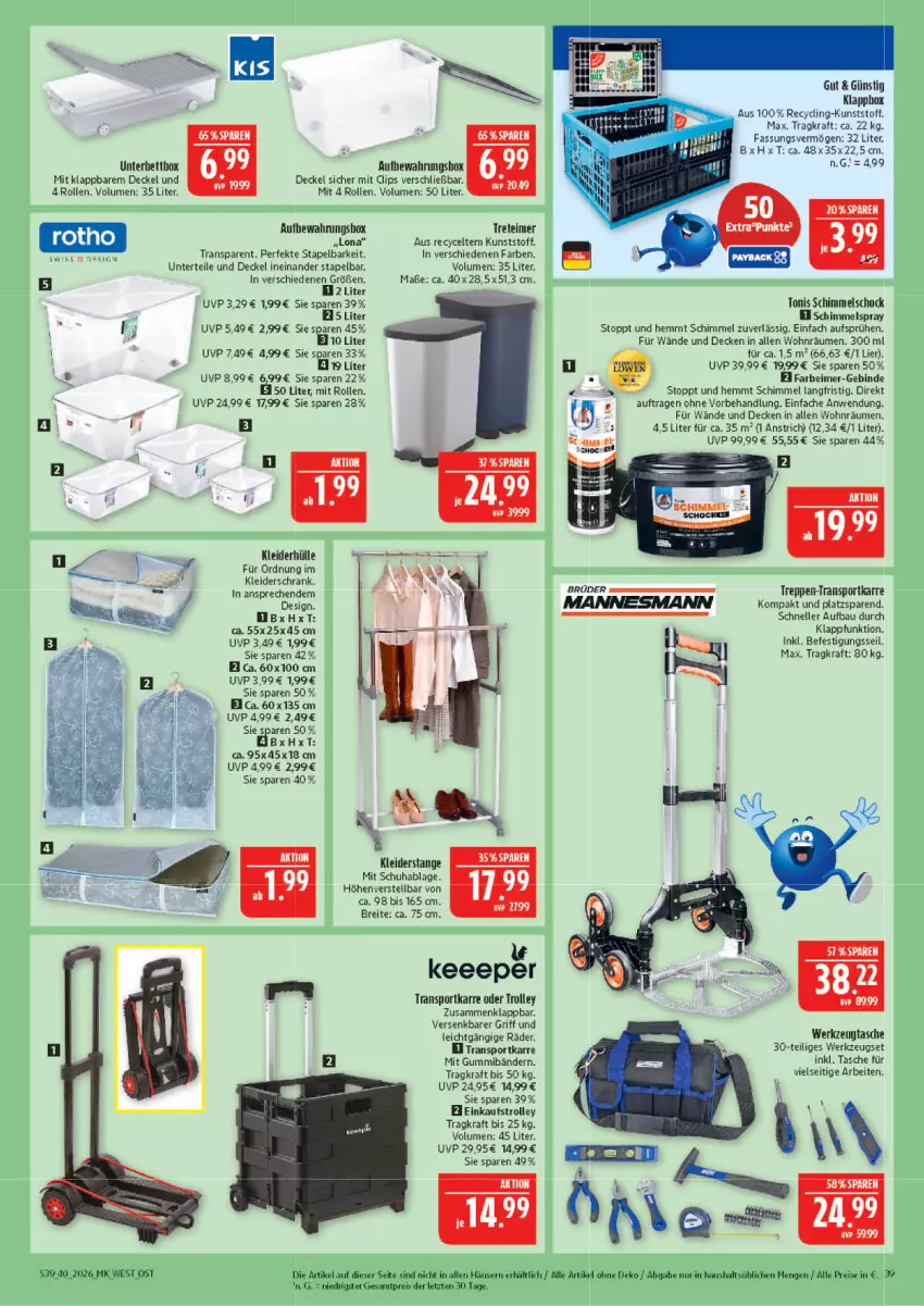 Aktueller Prospekt Marktkauf - Prospekt - von 27.09 bis 03.10.2026 - strona 39 - produkty: aufbewahrungsbox, aust, Bau, Brei, Clin, decke, Deckel, eimer, eis, elle, kleid, kleider, kleiderschrank, kraft, reis, Schrank, Sport, Tasche, Ti, transportkarre, treteimer, trolley, werkzeug, ZTE