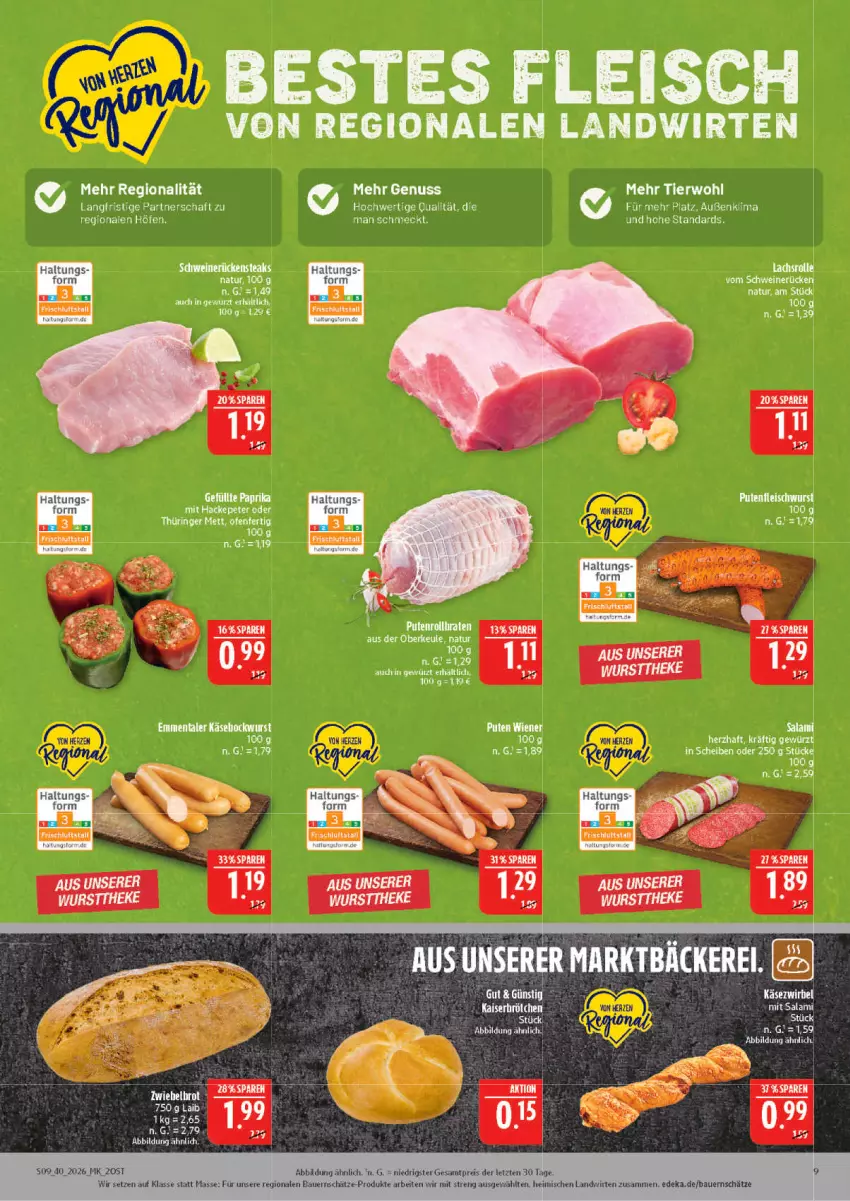 Aktueller Prospekt Marktkauf - Prospekt - von 27.09 bis 03.10.2026 - strona 9 - produkty: bockwurst, braten, eis, emmentaler, fleisch, fleischwurst, Käse, lachs, Lachsrolle, natur, nuss, pute, Putenfleisch, Putenrollbraten, rollbraten, Rückensteak, rückensteaks, schwein, schweine, schweinerücken, steak, steaks, Ti, wein, weine, wurst, Yo