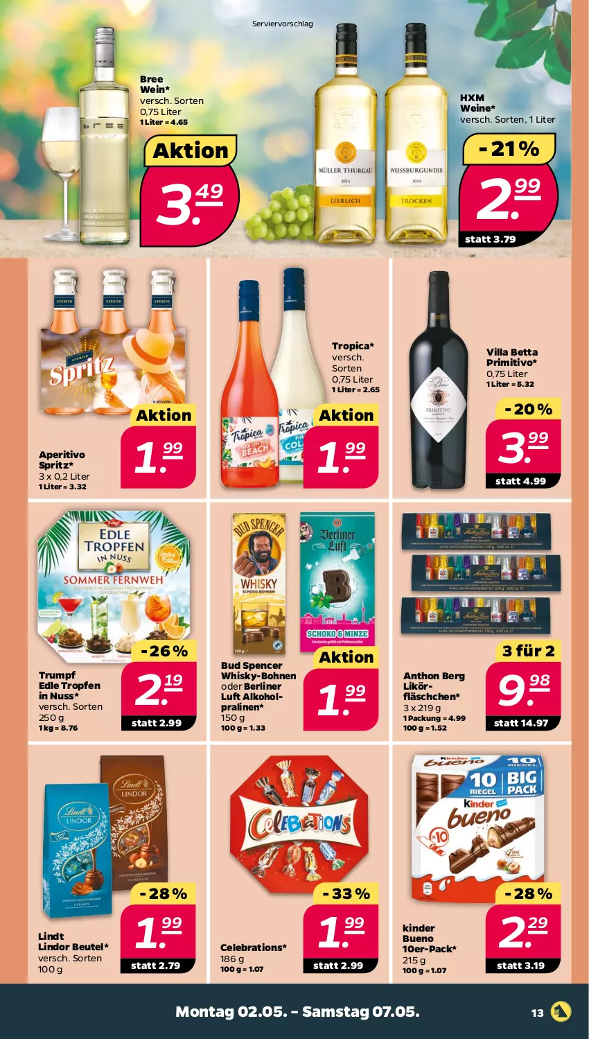 Aktueller Prospekt Netto - Angebote ab Montag - von 02.05 bis 07.05.2022 - strona 13 - produkty: alkohol, berliner, berliner luft, bett, beutel, bohne, bohnen, bree, Kinder, kinder bueno, likör, lindor, lindt, nuss, pralinen, primitivo, rum, Ti, wein, weine, whisky