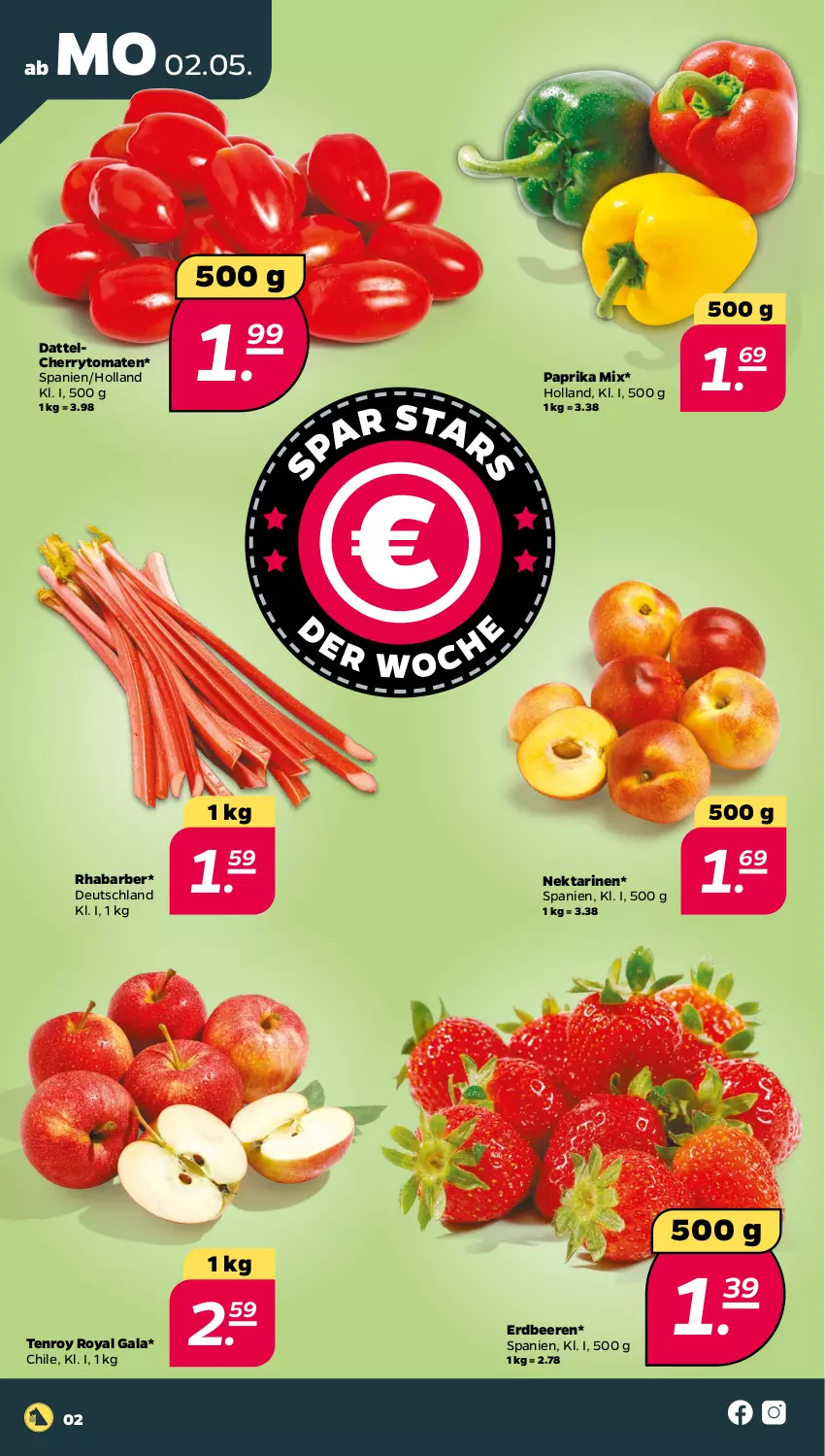 Aktueller Prospekt Netto - Angebote ab Montag - von 02.05 bis 07.05.2022 - strona 2 - produkty: beere, beeren, cherrytomaten, erdbeere, erdbeeren, Nektar, nektarinen, paprika, paprika mix, rhabarber, tomate, tomaten