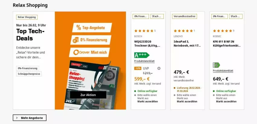 Aktueller Prospekt Saturn - Prospekte - von 19.02 bis 28.02.2024 - strona 1 - produkty: angebot, angebote, bosch, decke, eis, koenic, lenovo, LG, ndk, notebook, reis, rel, schnäppchen, Ti, top-angebot, Trockner, uhr, versandkostenfrei