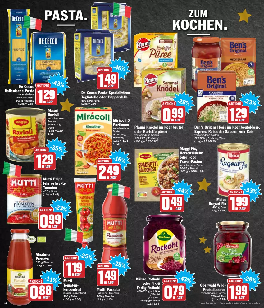 Aktueller Prospekt Aez - Prospekte - von 20.12 bis 24.12.2021 - strona 12 - produkty: beere, beeren, beutel, De Cecco, dell, ecco, eis, elle, flasche, gin, italienische pasta, kartoffel, Kartoffelpüree, Knödel, kochbeutel, küche, Kühne, maggi, maggi fix, meica, Mirácoli, Mutti, natur, natura, odenwald, pasta, pfanni, püree, Ragout, ravioli, reis, rotkohl, sauce, saucen, Spezi, tagliatelle, teller, Ti, tomate, tomaten, Wild